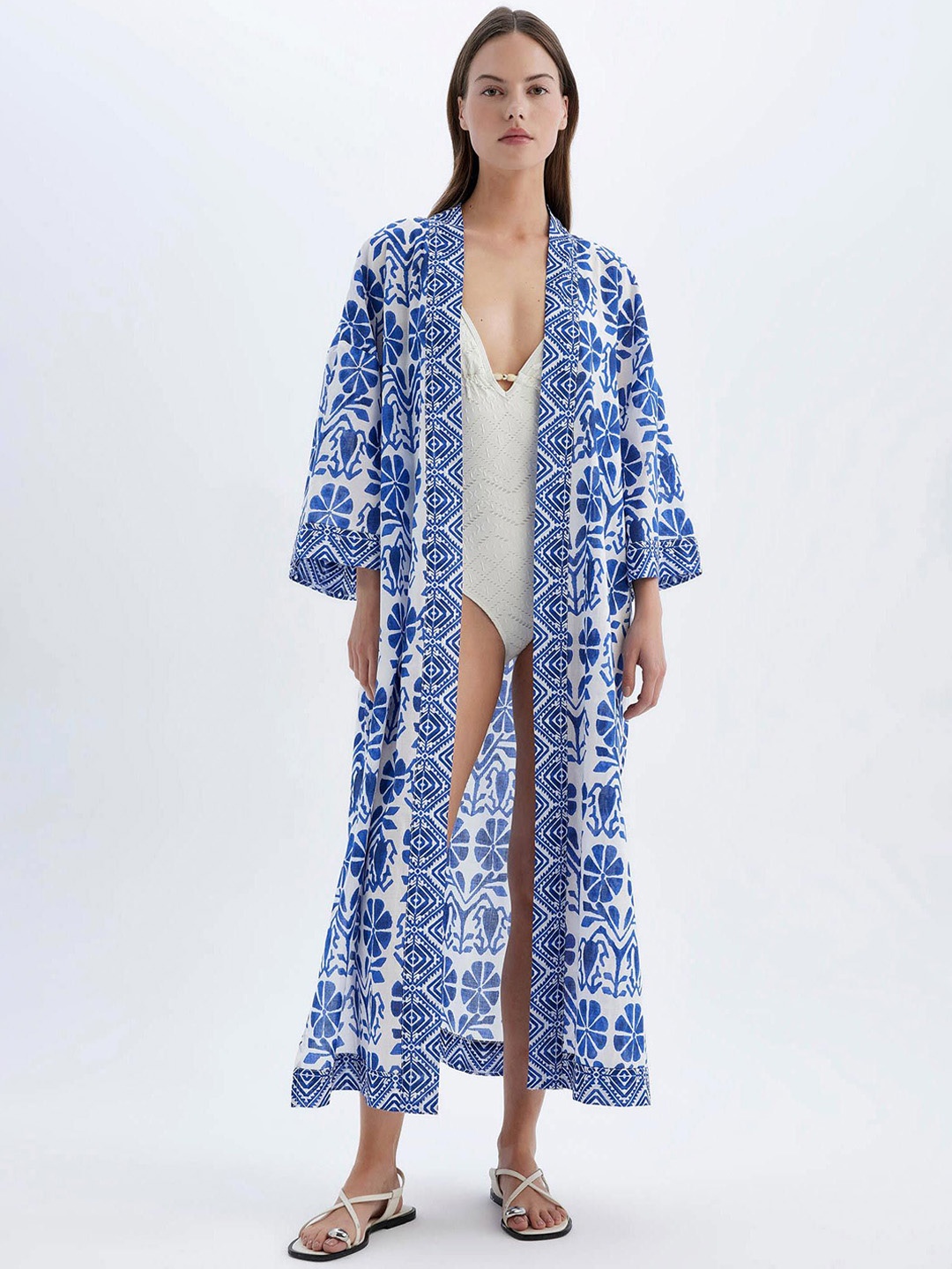 

DeFacto Printed Pure Cotton Swimwear Cover Up, Blue
