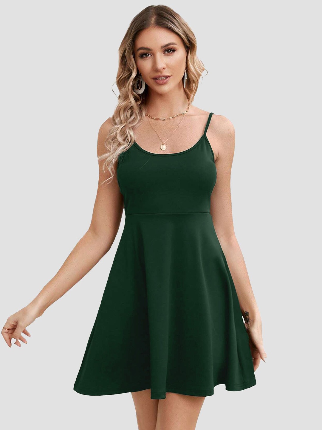 

Tivante Sleeveless Shoulder Straps Fit & Flared Mini Dress, Green