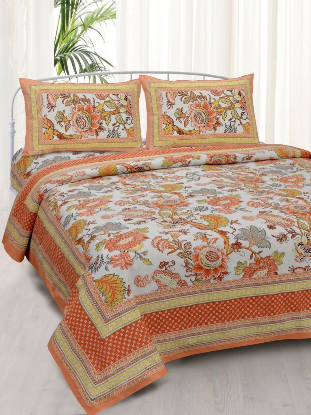 

Urban Jaipur elegance Orange Cotton 200 TC King Bedsheet with 2 Pillow Covers