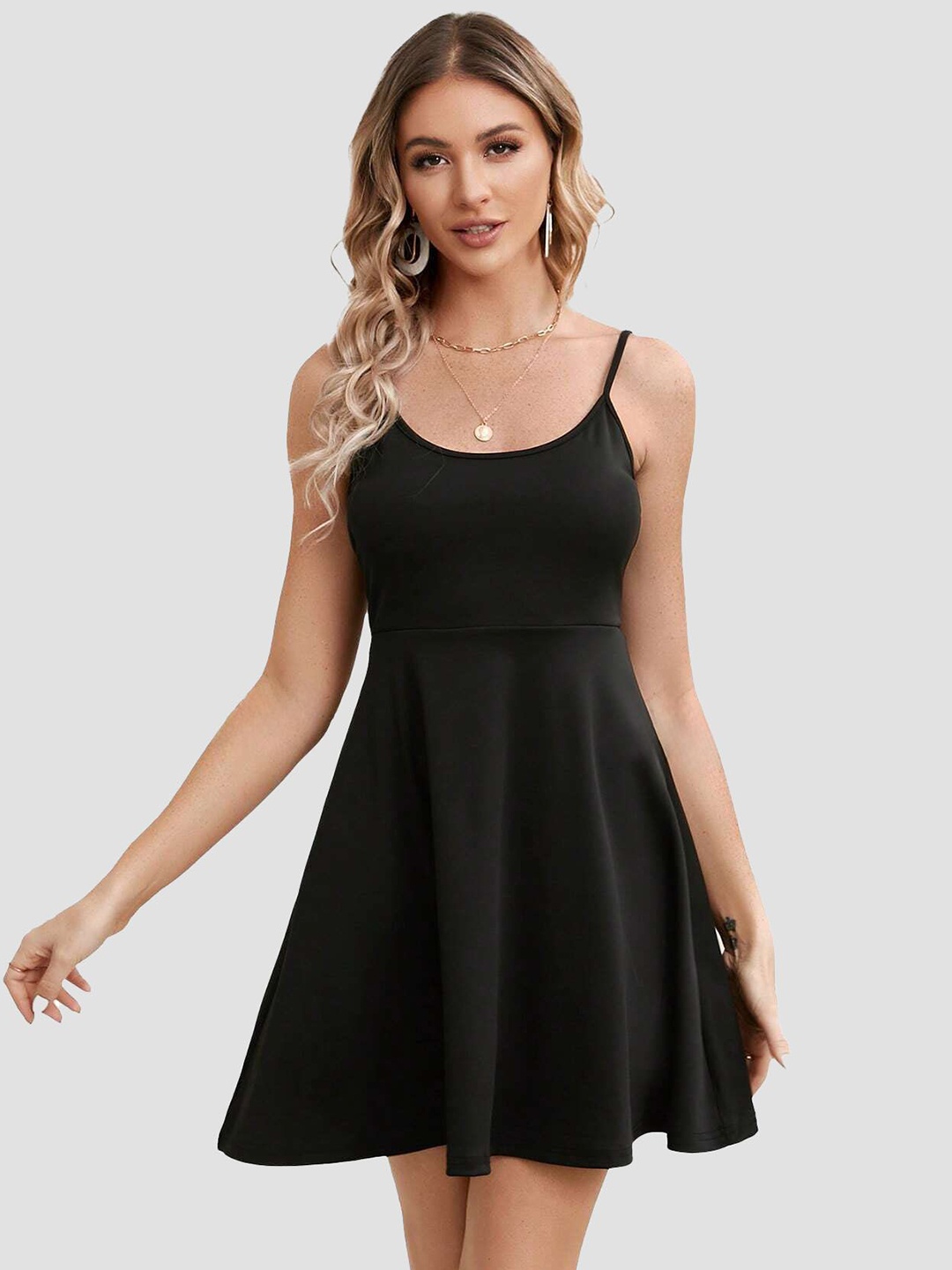 

Tivante Shoulder Strap Fit & Flare Dress, Black