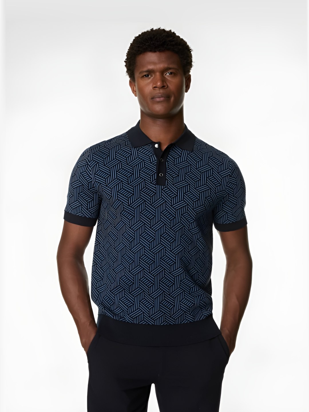 

Marks & Spencer Men Printed Polo Collar Cotton T-shirt, Blue