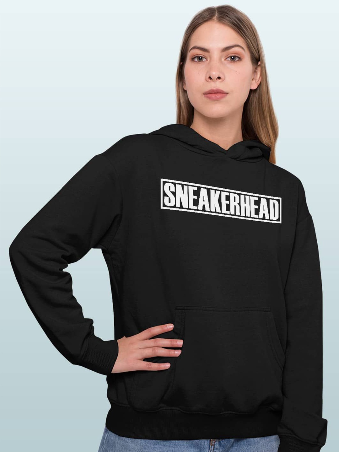 

macmerise Women Printed Hooded Sweatshirt, Black