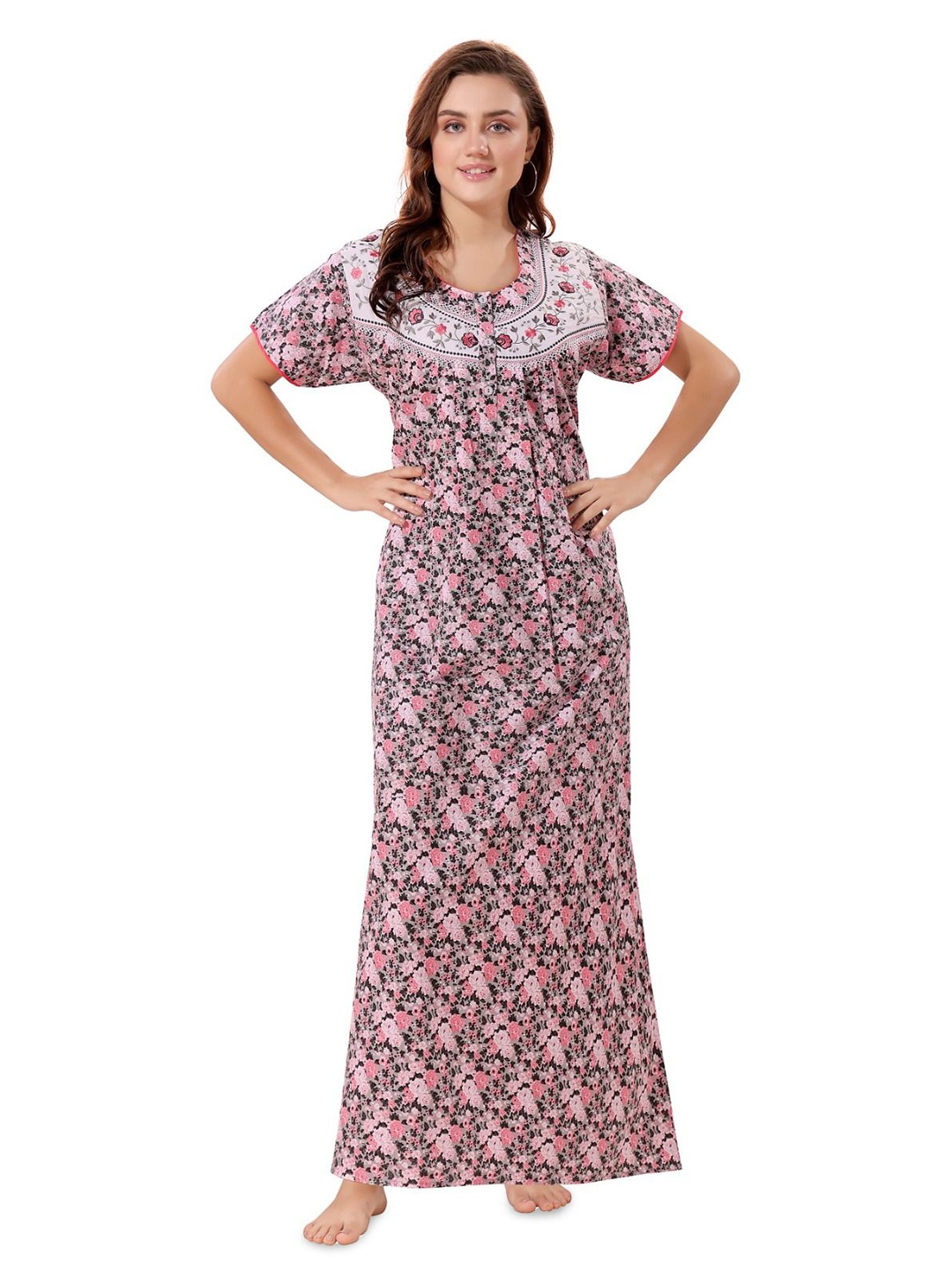 

Soulemo Women Pure Cotton Printed Maxi Nightdress, Orange