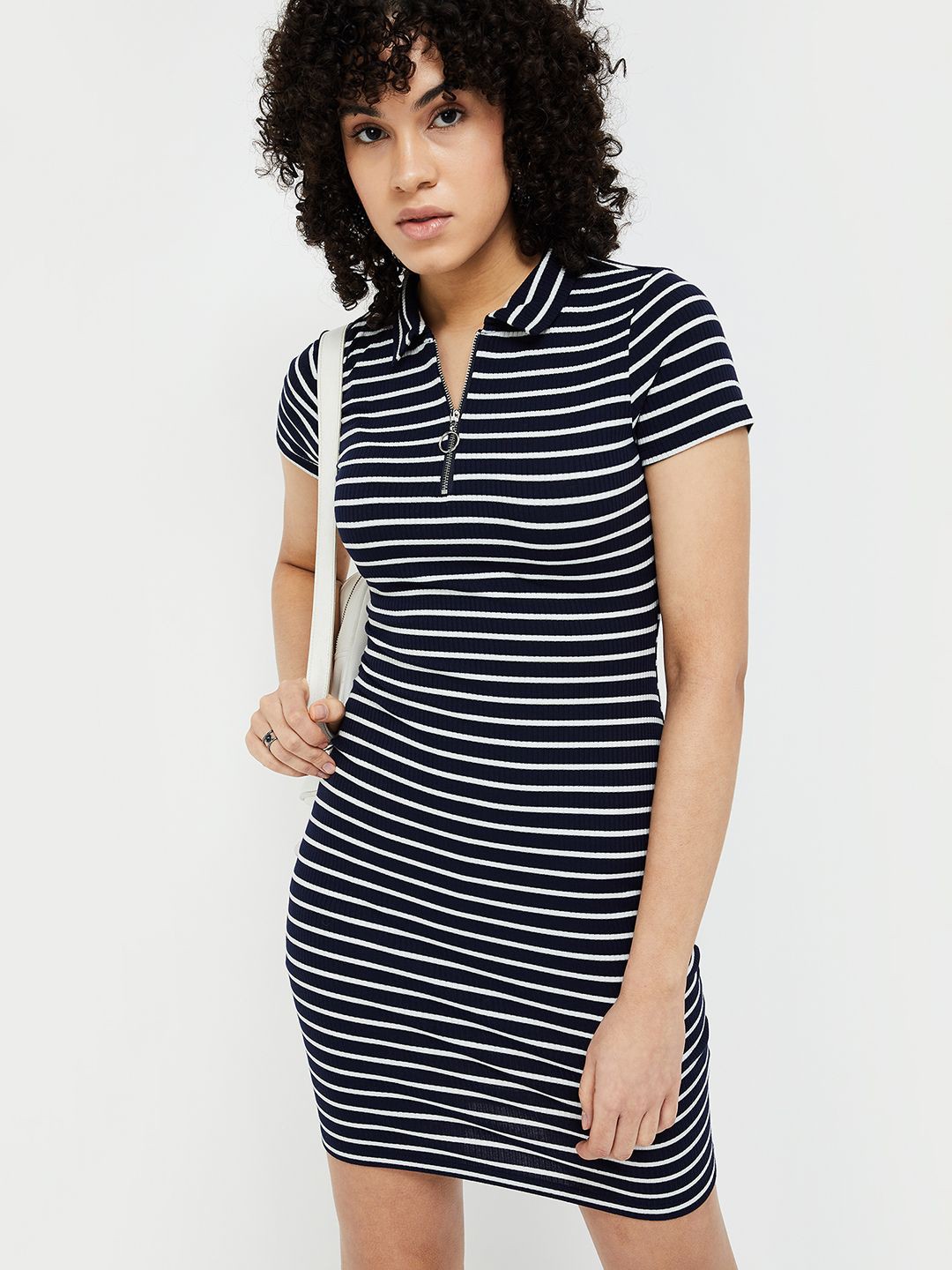 

Ginger by Lifestyle Shirt Collar Striped T-shirt Dress, Blue