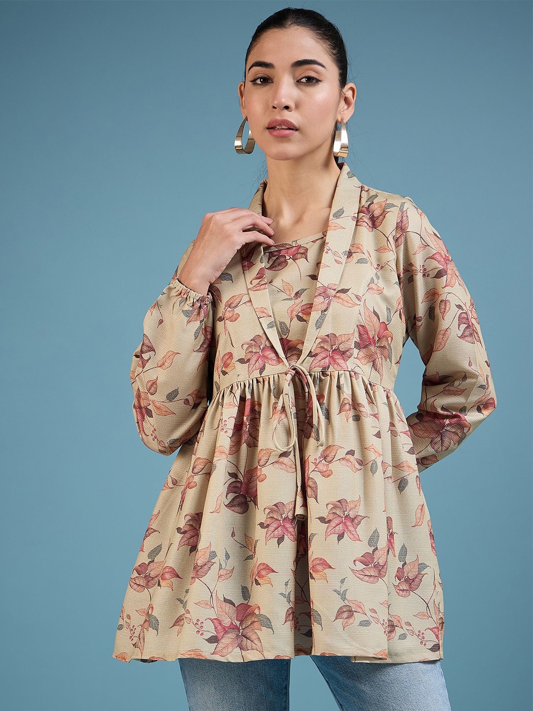 

A.V.M Prints Floral Print Cotton Empire Longline Top, Beige