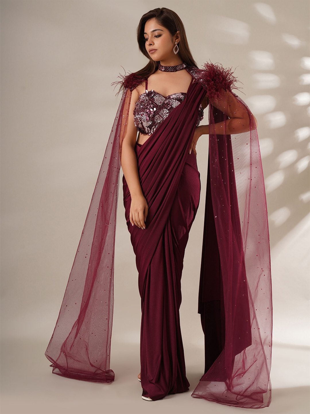 

Chaashni by Maansi & Ketan Embroidered Saree, Maroon