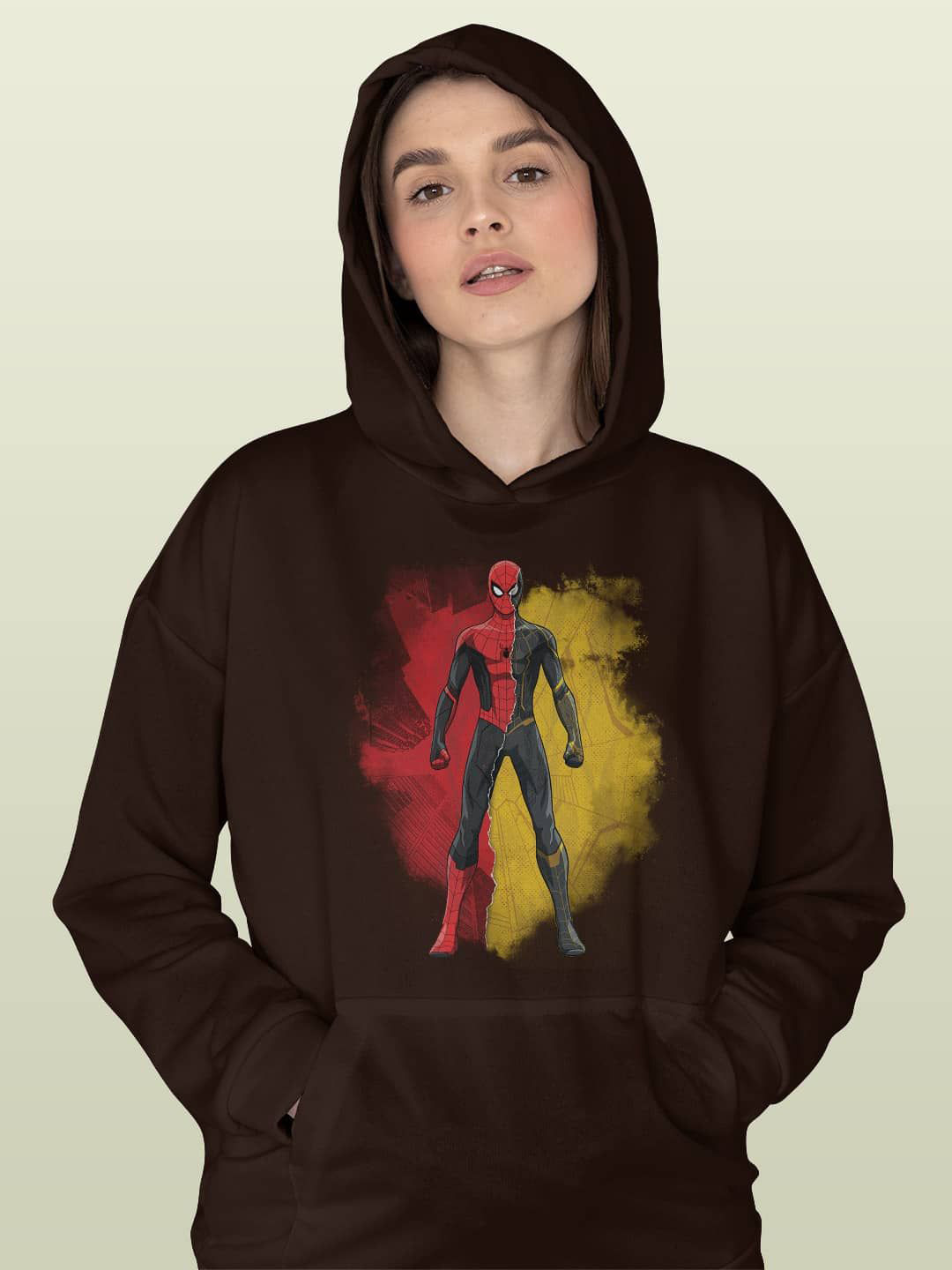 

macmerise Women Printed Hooded Sweatshirt, Brown