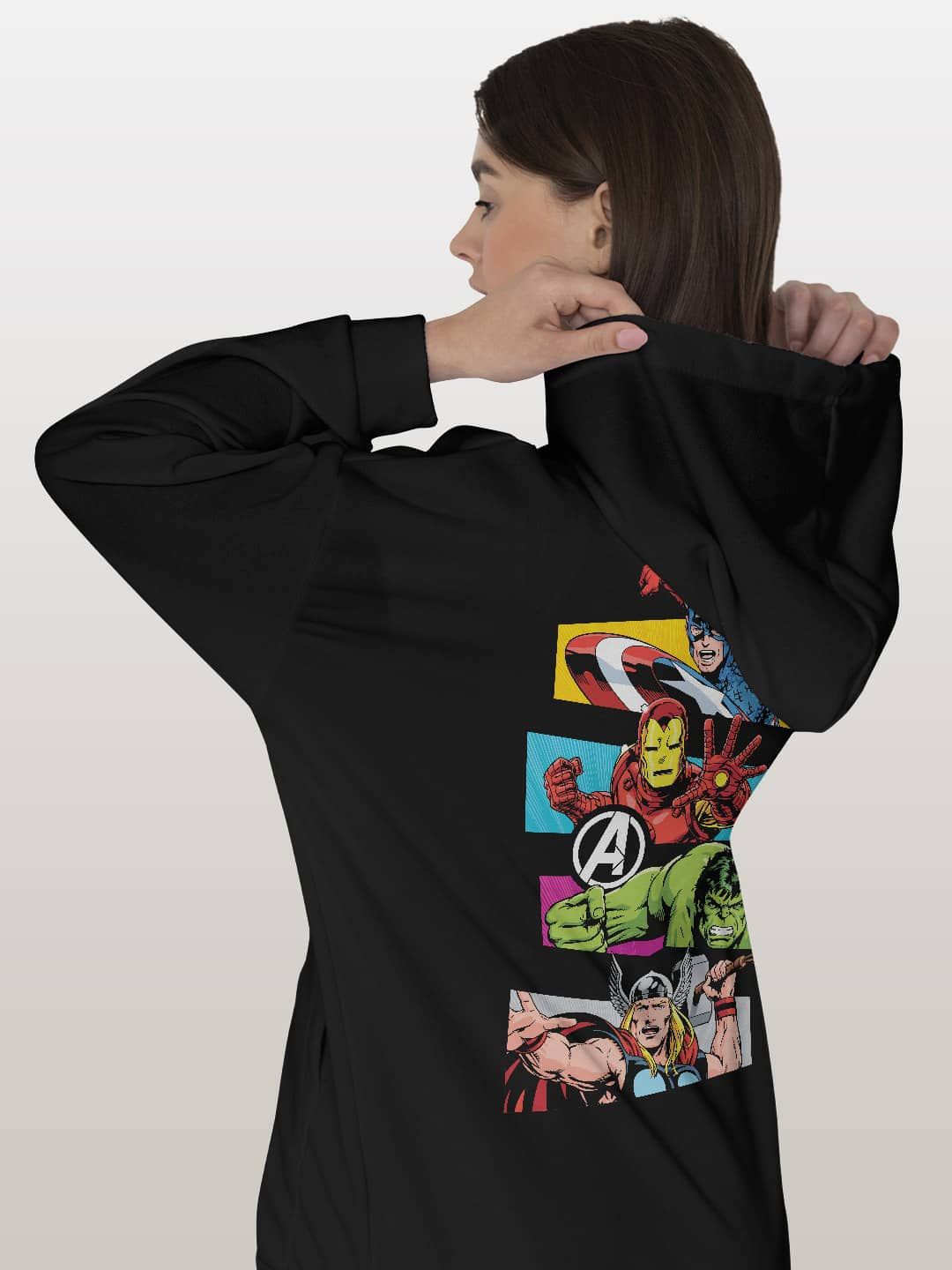 

macmerise Women Printed Hooded Sweatshirt, Black