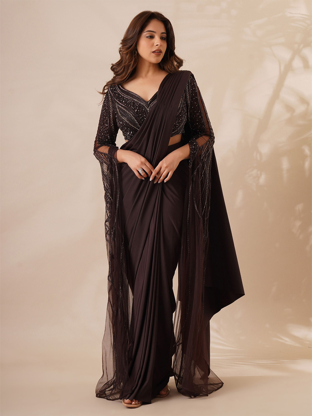 

Chaashni by Maansi & Ketan Embroidered Brown Saree