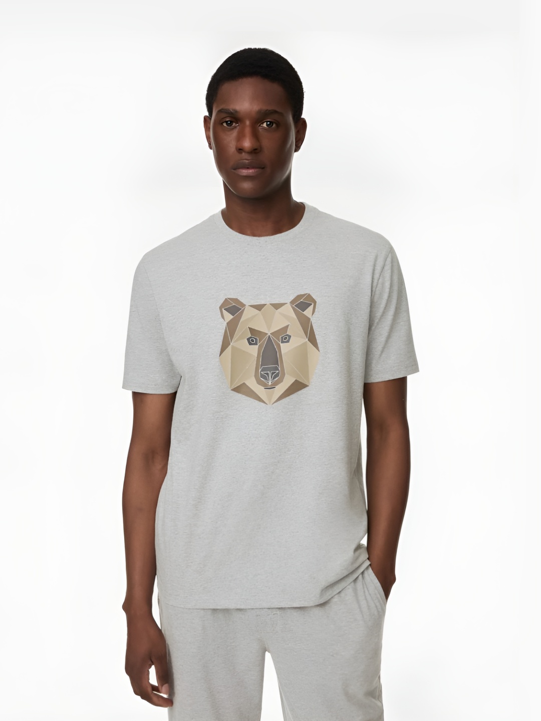 

Marks & Spencer Men Printed Round Neck Cotton T-shirt, Grey