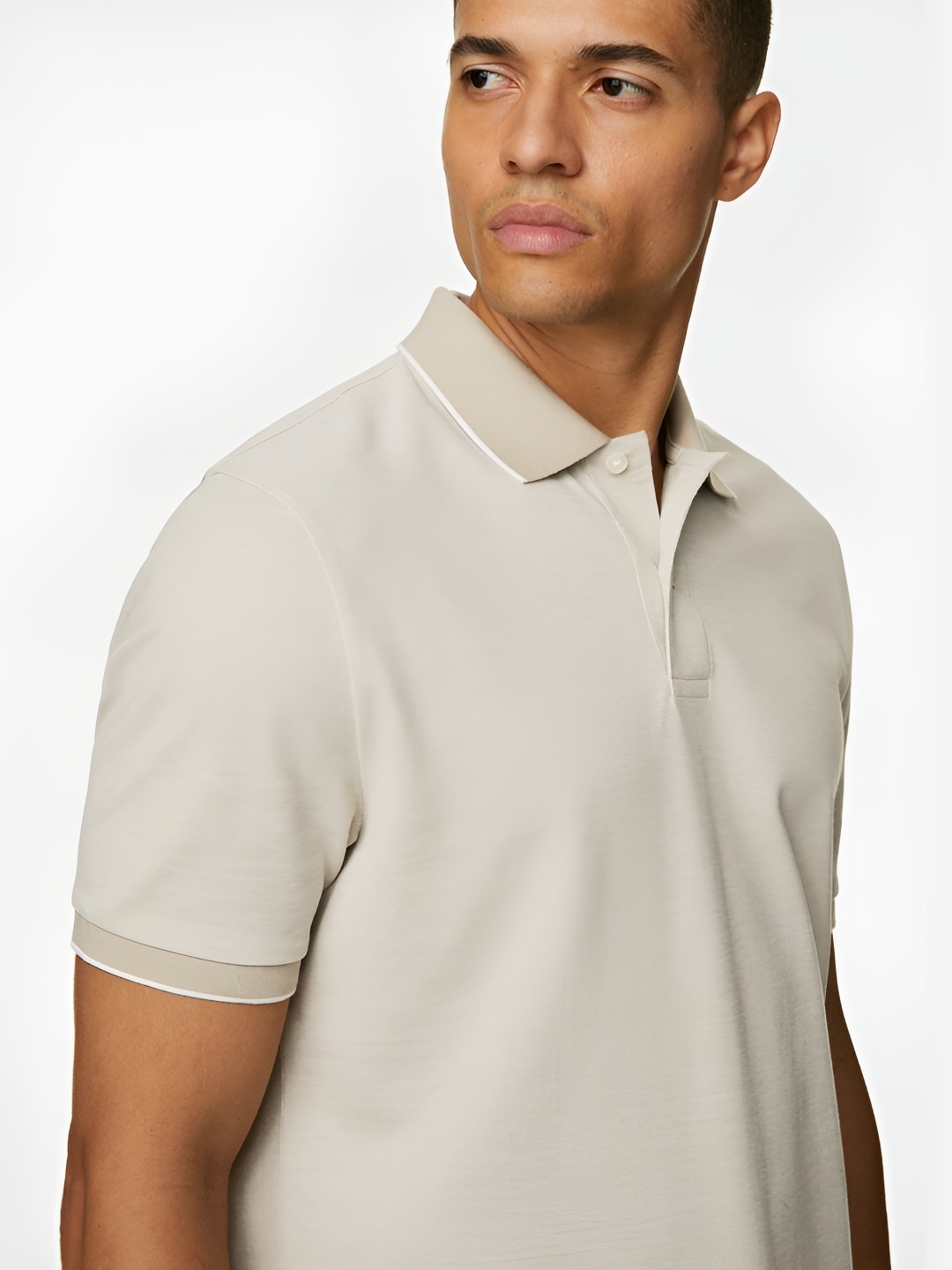 

Marks & Spencer Men Solid Polo Collar Cotton T-shirt, Off white