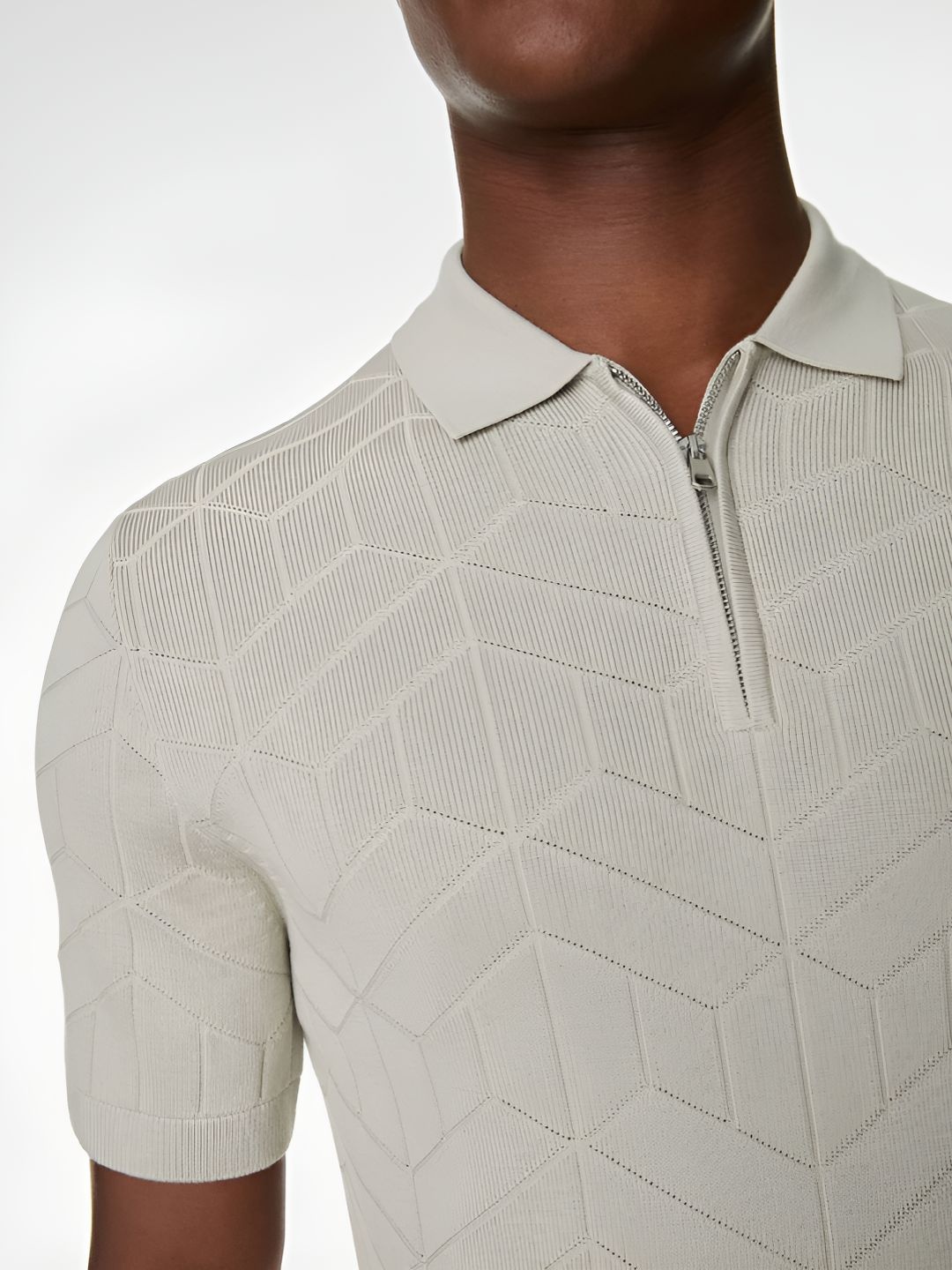 

Marks & Spencer Men Geometric Printed Polo Collar Cotton T-shirt, Cream
