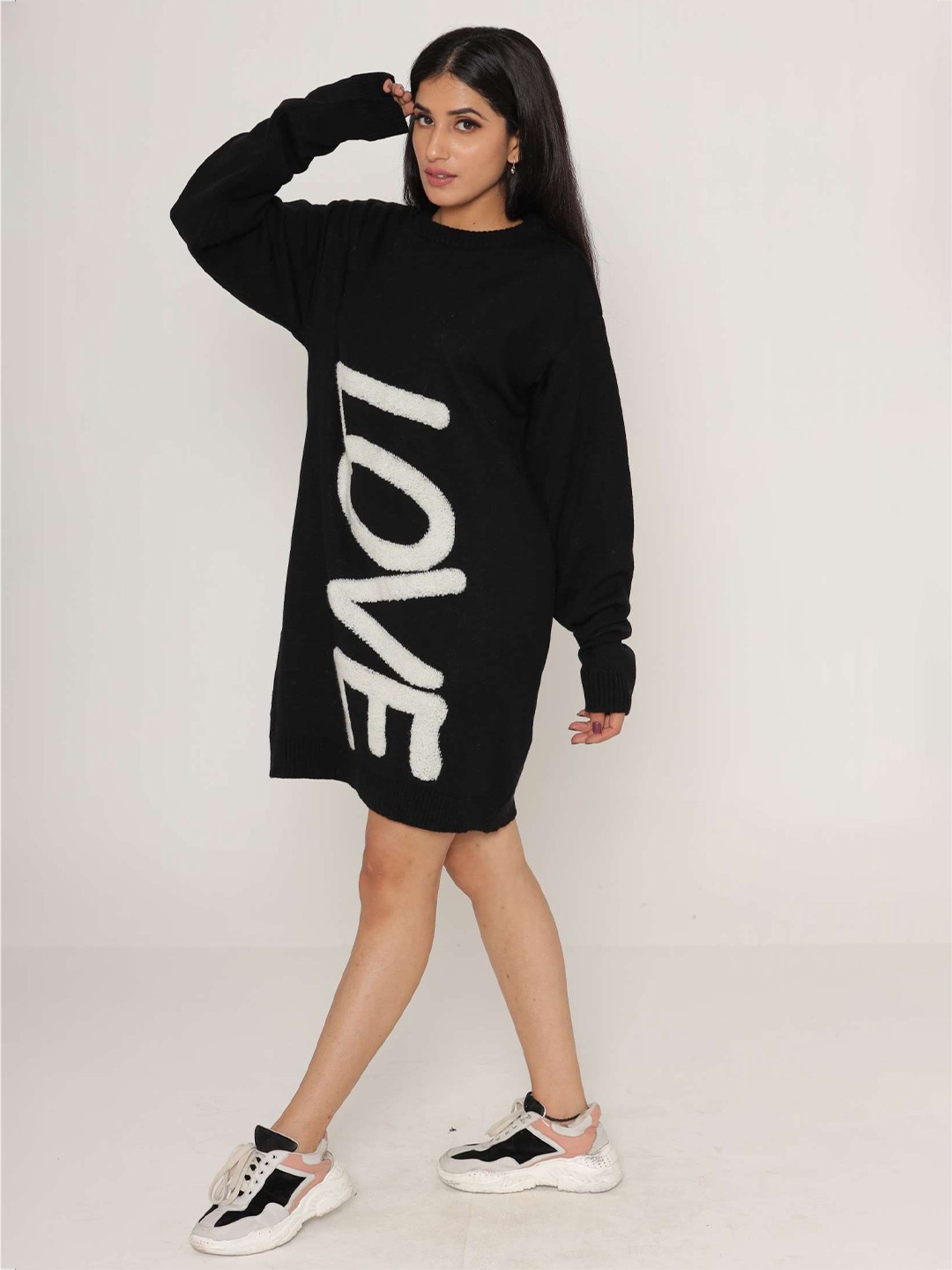 

KASMA Print Woollen Mini Dress, Black