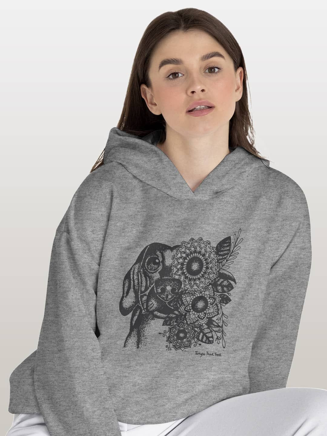 

macmerise Women Printed Hooded Sweatshirt, Grey