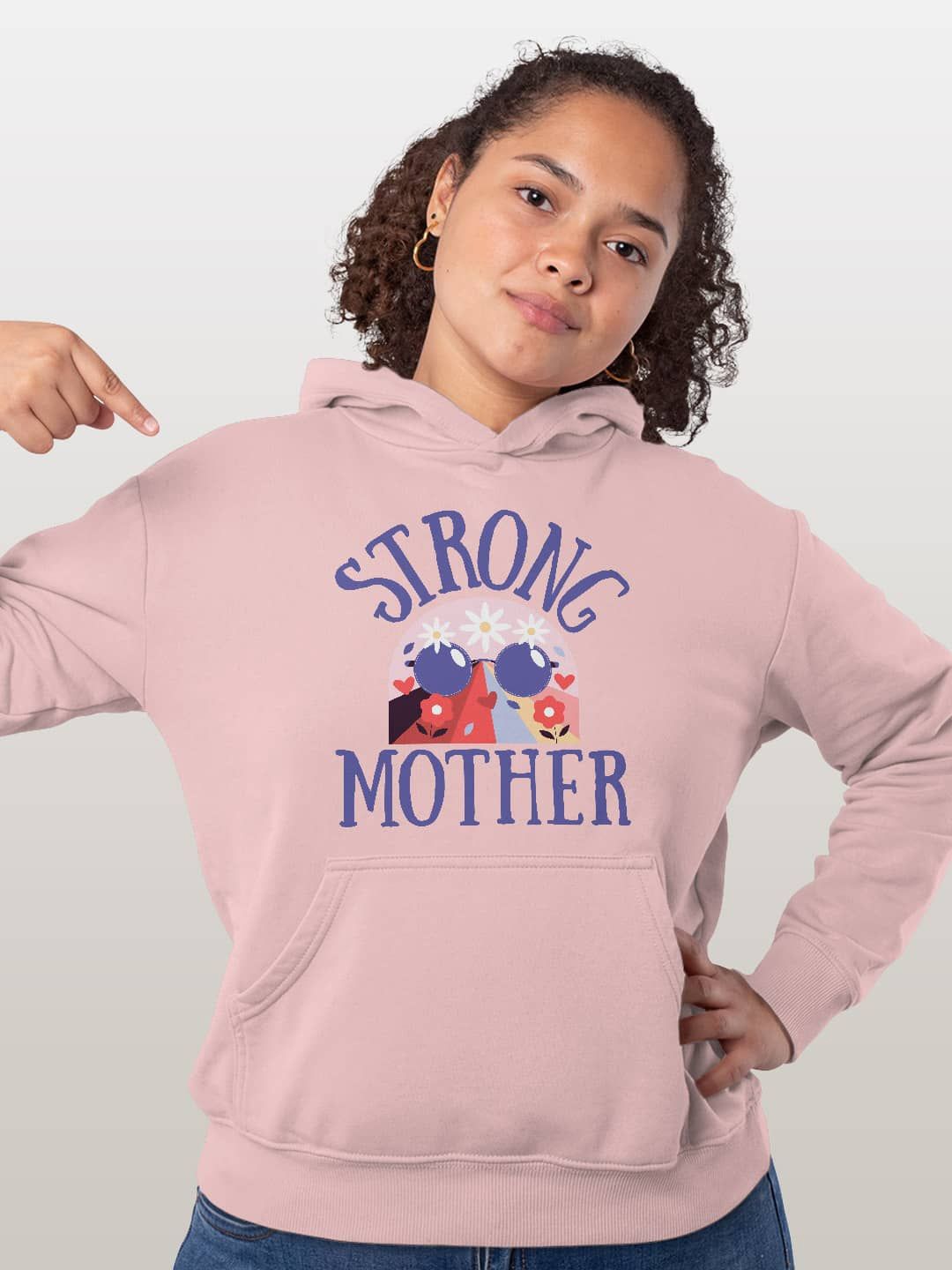 

macmerise Women Printed Hooded Sweatshirt, Pink