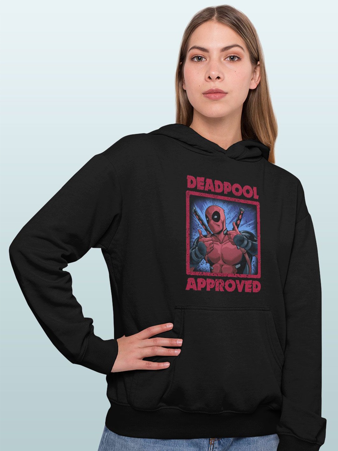 

macmerise Women Printed Hooded Sweatshirt, Black