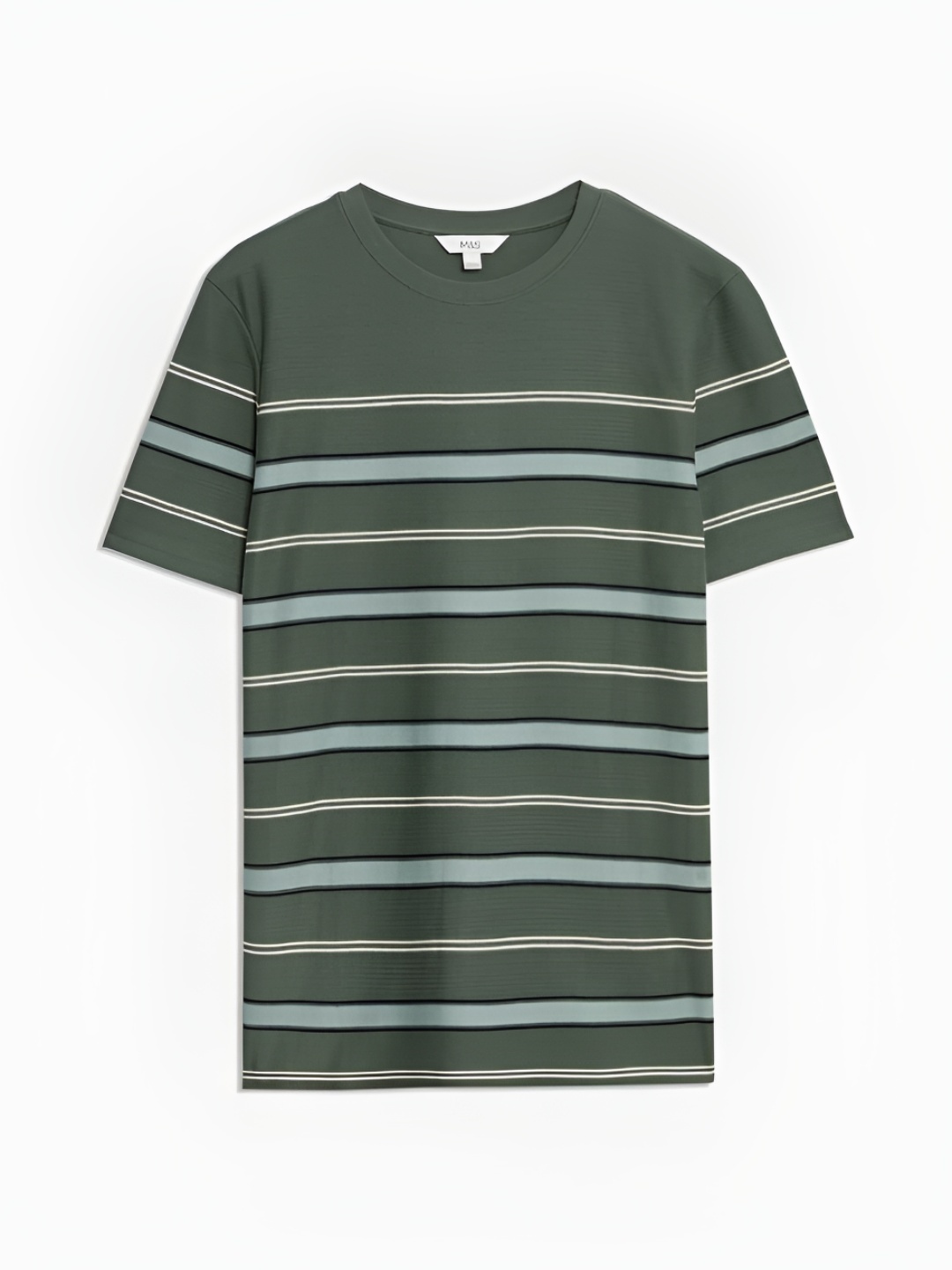 

Marks & Spencer Men Striped Round Neck Cotton T-shirt, Green