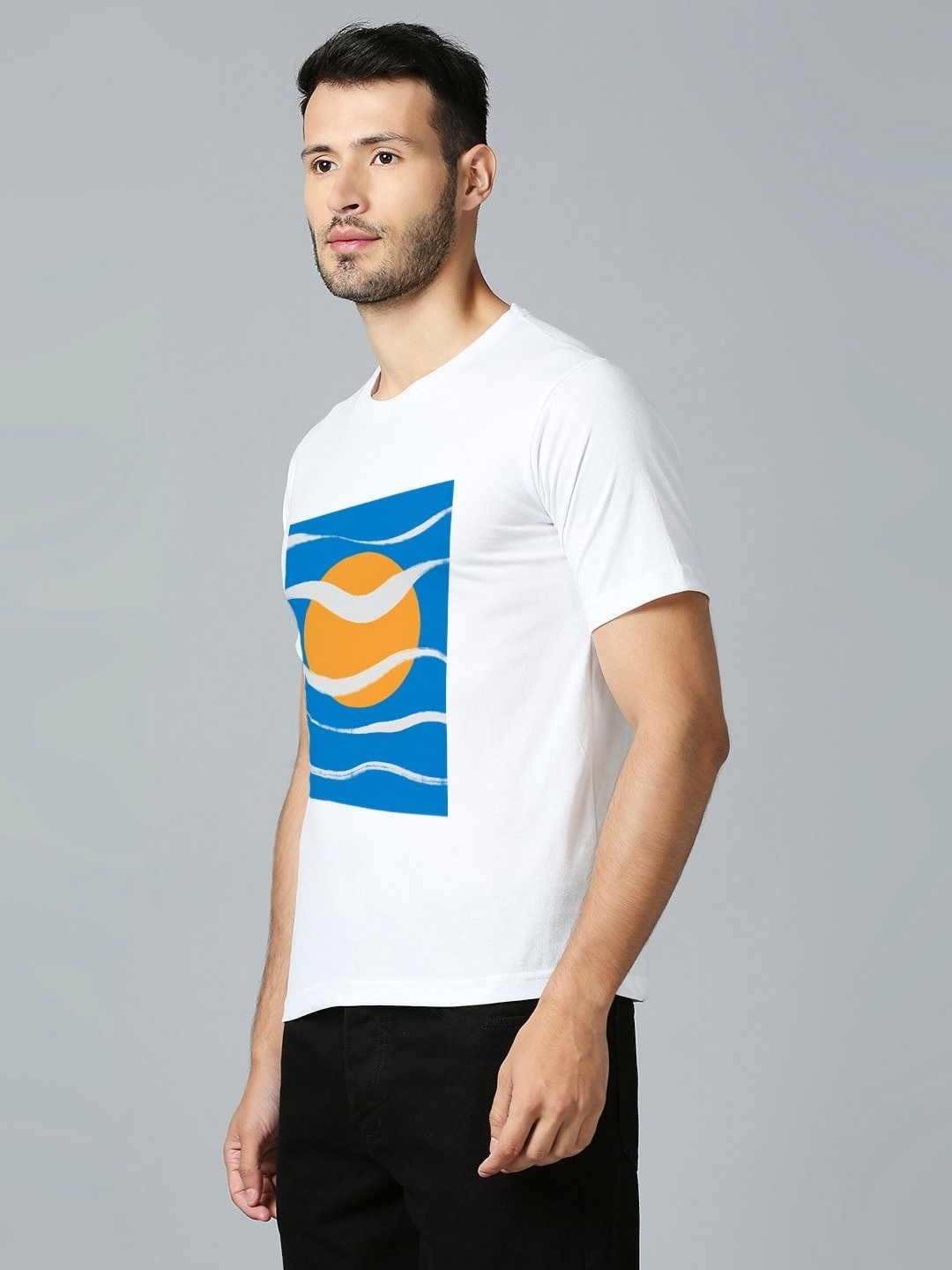 

MOD ECRU Unisex Graphic Printed Round Neck Cotton T-shirt, White