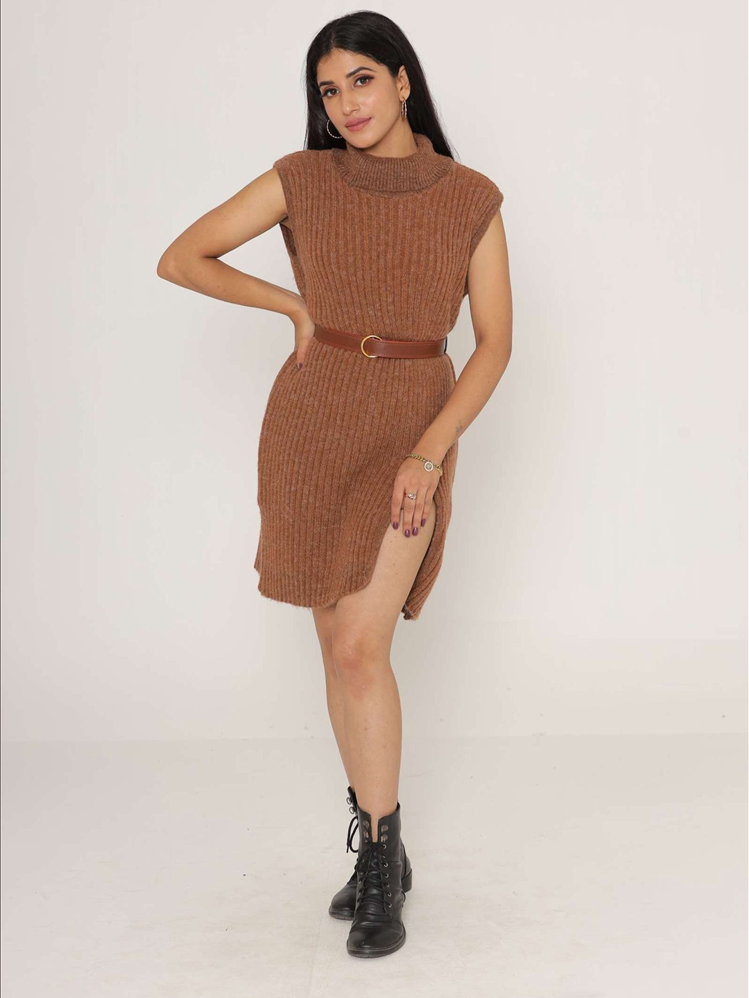 

KASMA Woollen Mini Dress, Brown