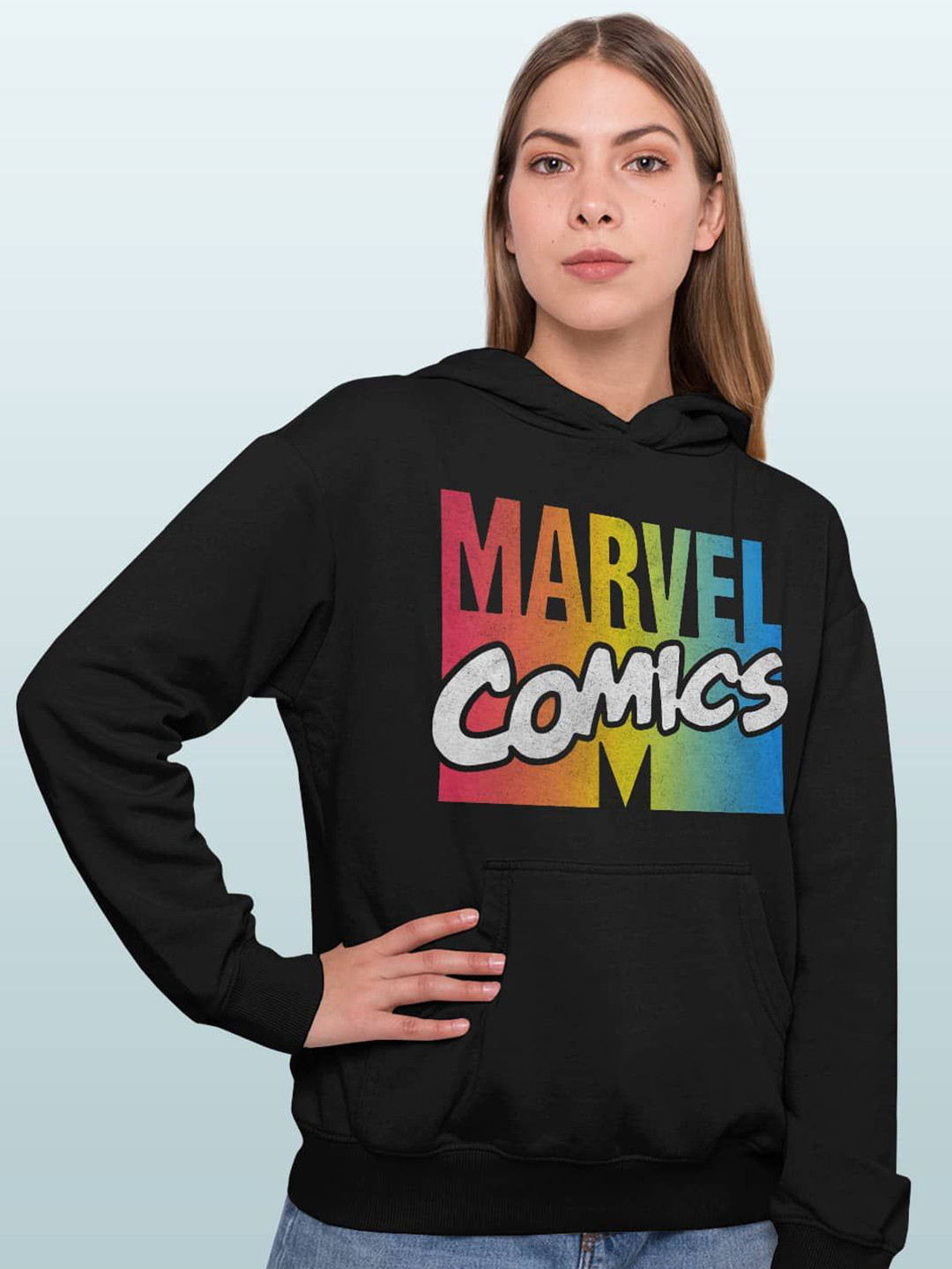 

macmerise Women Printed Hooded Sweatshirt, Black