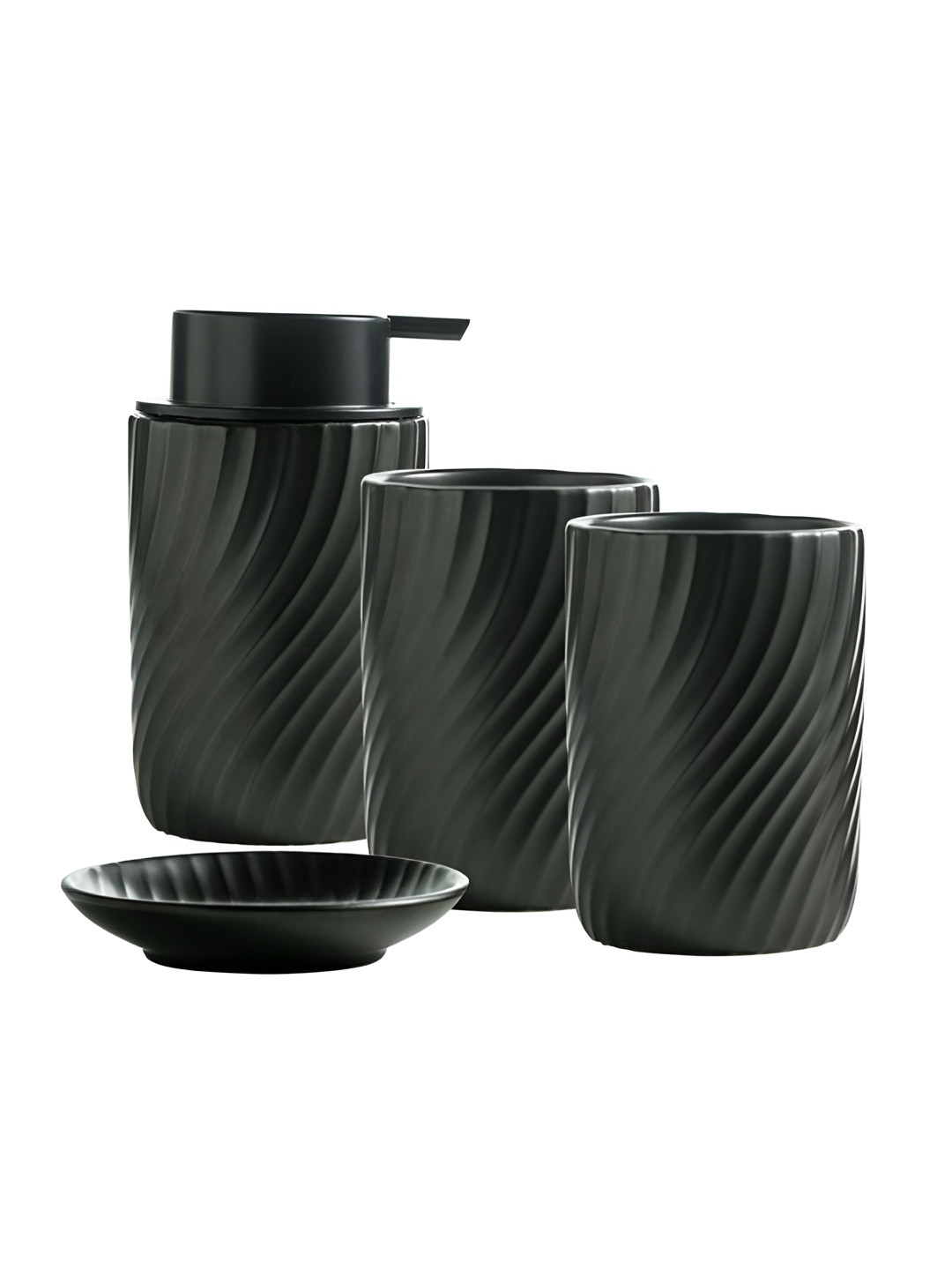 

FabSeasons Black 4 Pieces Textured Ceramic Bath Accessories Set