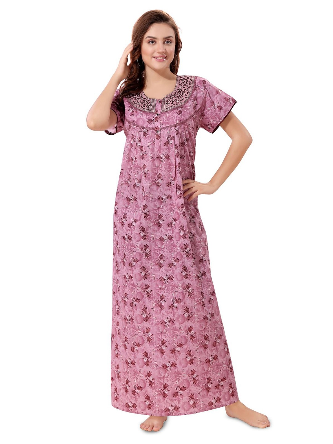 

Soulemo Women Printed Pure Cotton Maxi Nightdress, Purple