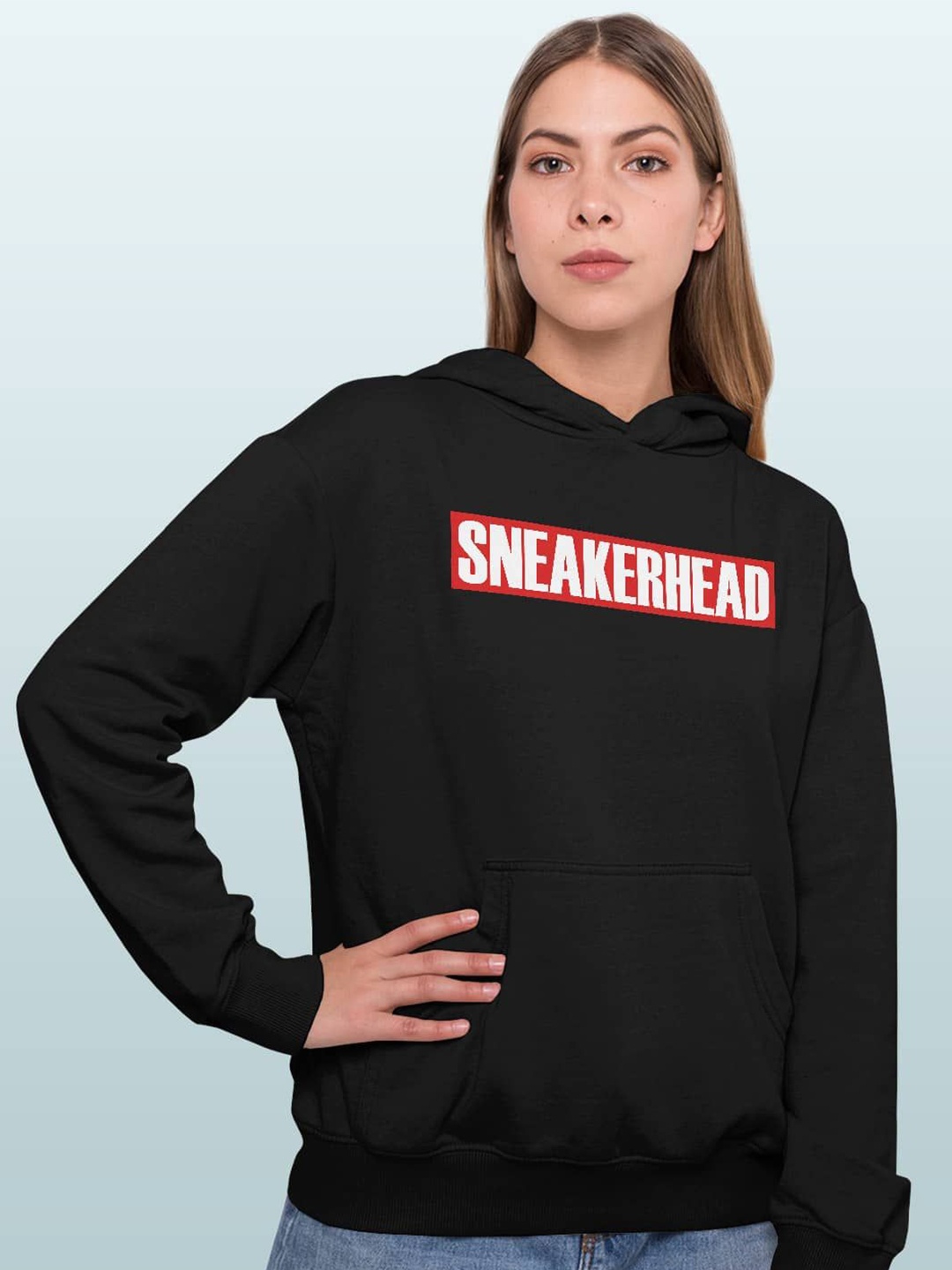 

macmerise Women Printed Hooded Sweatshirt, Black