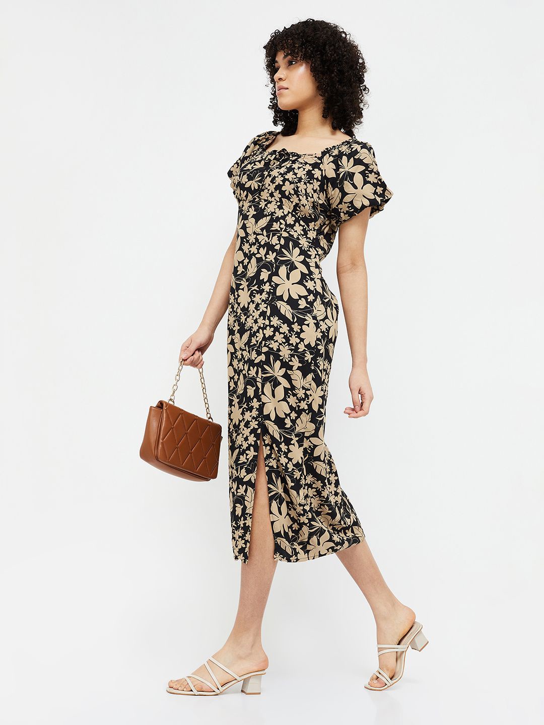 

Ginger by Lifestyle Floral Printed Sheath Midi Dress, Beige