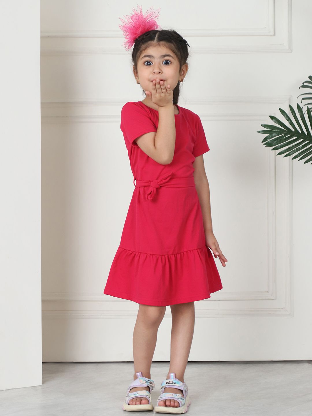 

MINI & MING Girls Belted Cotton A-Line Dress, Red