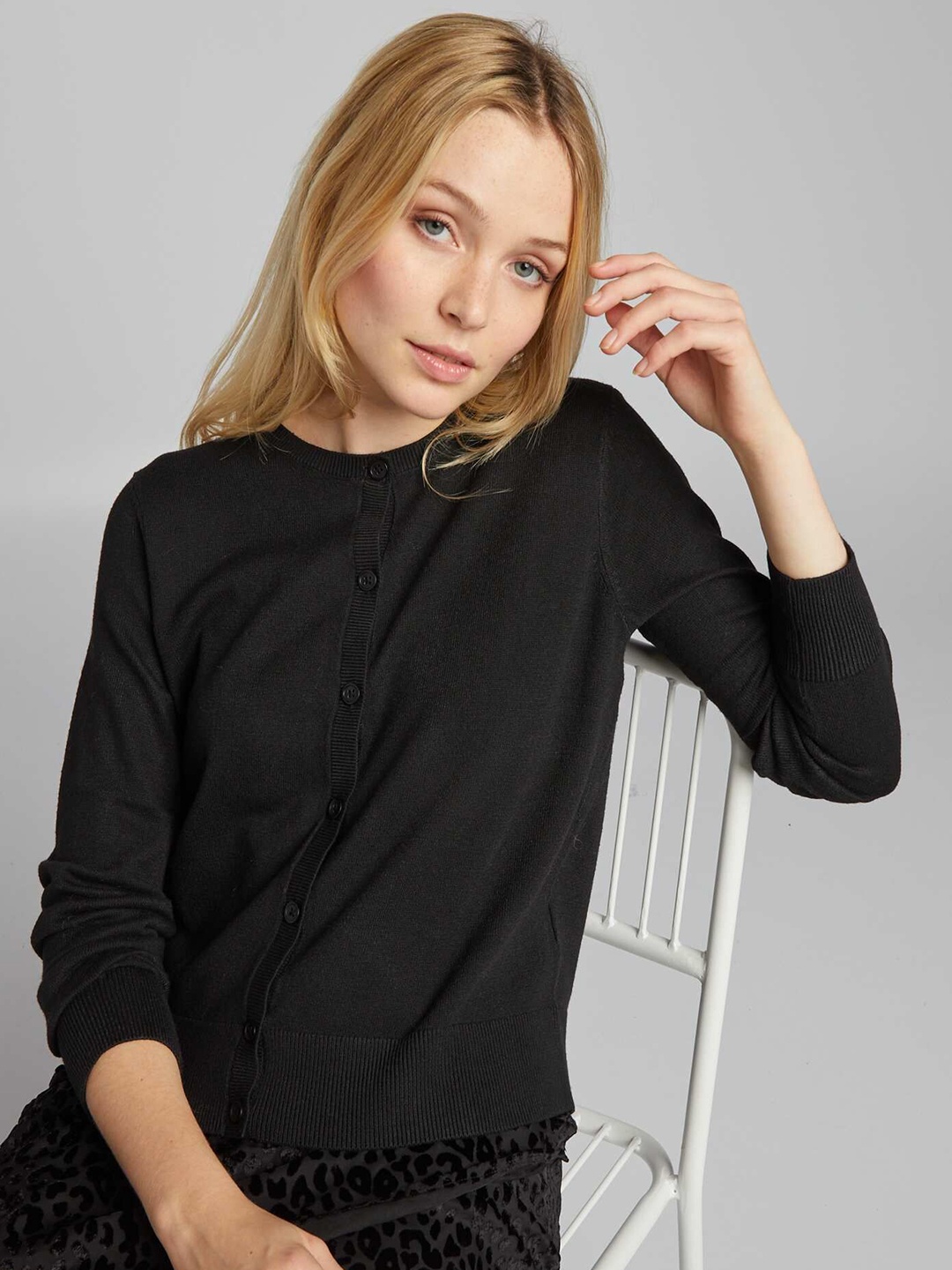 

KIABI Women Striped Cardigan, Black