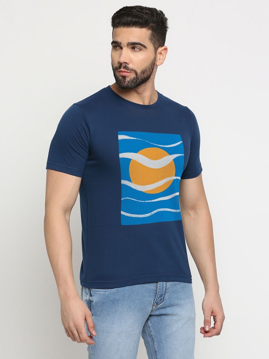 

MOD ECRU Unisex Graphic Printed Round Neck Cotton T-shirt, Blue