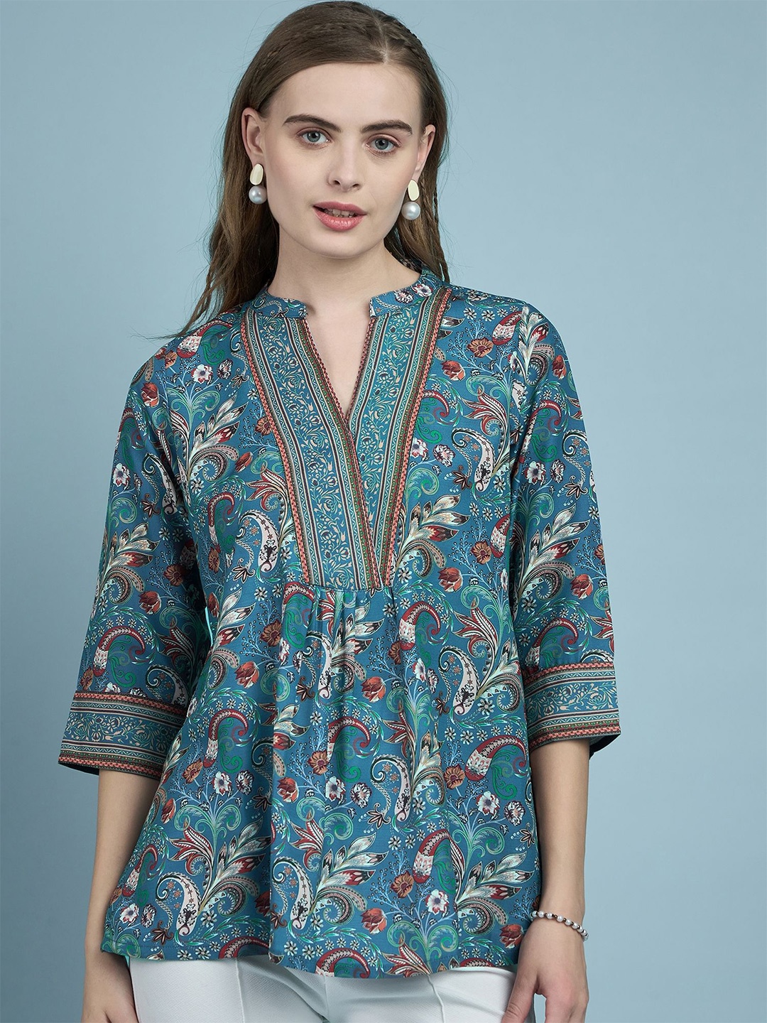 

A.V.M Prints Floral Print Cotton Styled Back Top, Turquoise blue