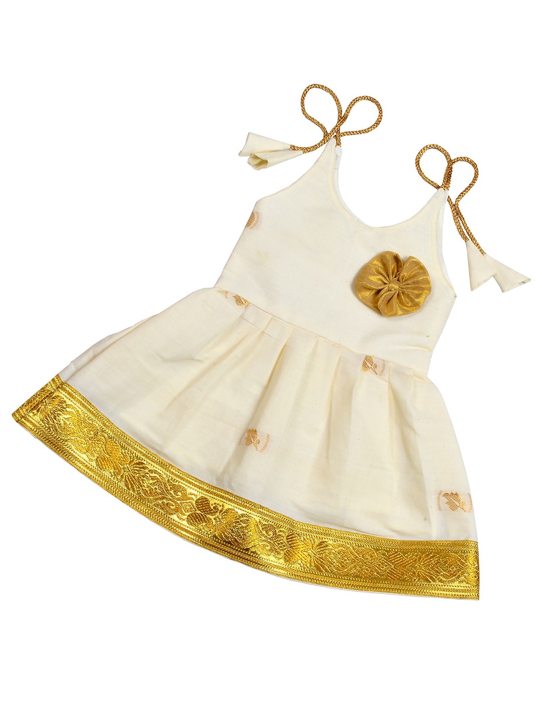 

BAESD Baby Girls Kerala Onam Kasavu Cotton Dress, Off white