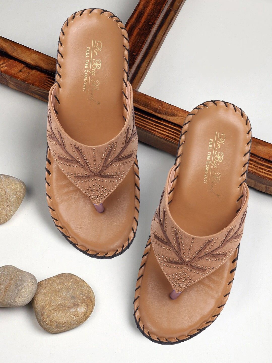 

BIG BIRD Women Embellished Comfort Sandals, Beige
