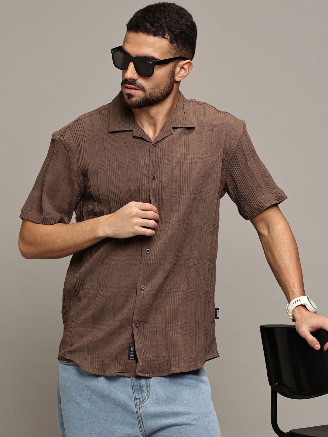 

The Roadster Lifestyle Co Self Design Oversized Shirts, Brown
