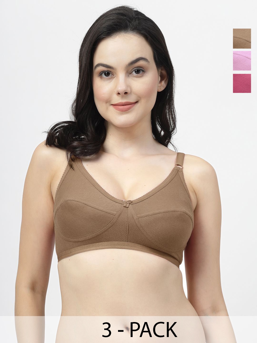 

SHYAM SONS FLAIR Pack Of 3 Self Design Cut and Sew Underwired Full Coverage Everyday Bra, Brown