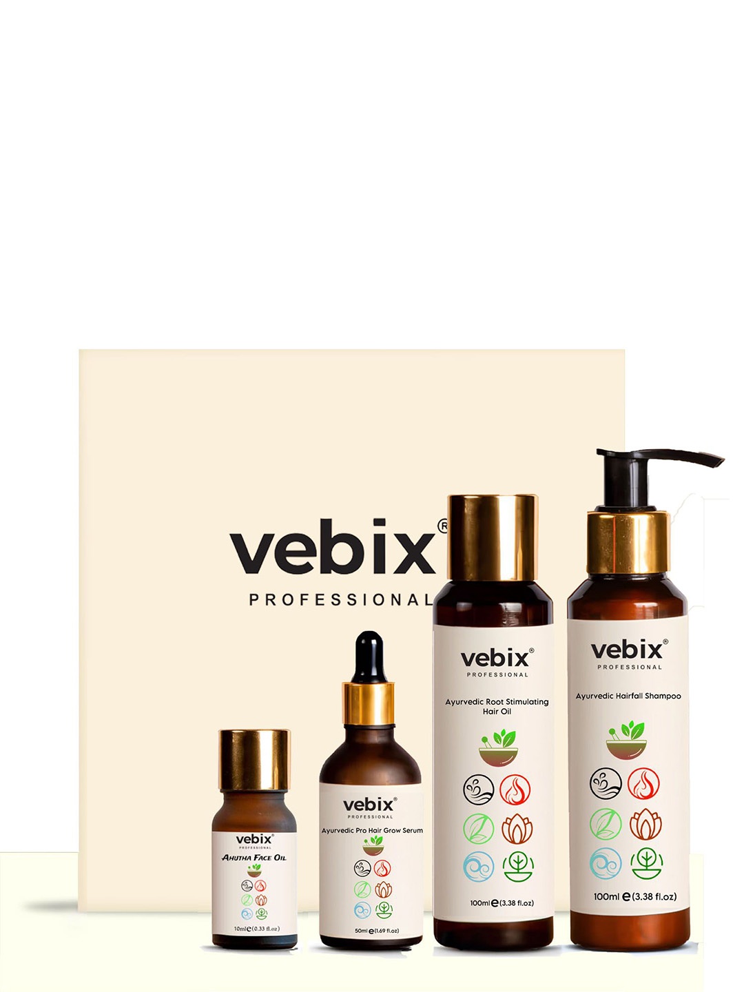 

Vebix Professional Set of 4 Hair Care Gift Set with Face Oil- 260ml, Beige