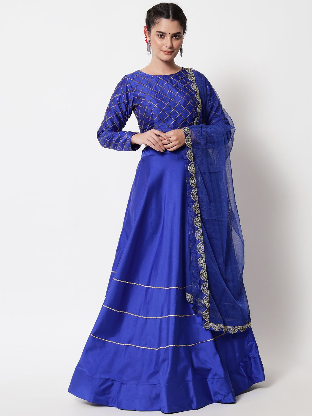 

Fabcartz Embroidered Semi-Stitched Lehenga & Unstitched Blouse With Dupatta, Blue