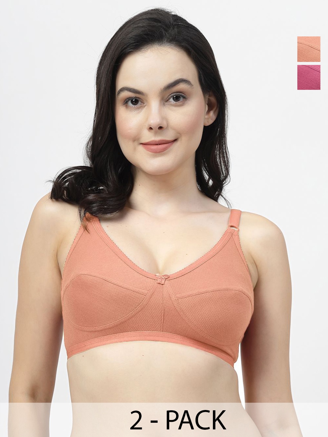 

SHYAM SONS FLAIR Pack of 2 Cotton Non Padded Full Coverage Everyday Bra, Pink