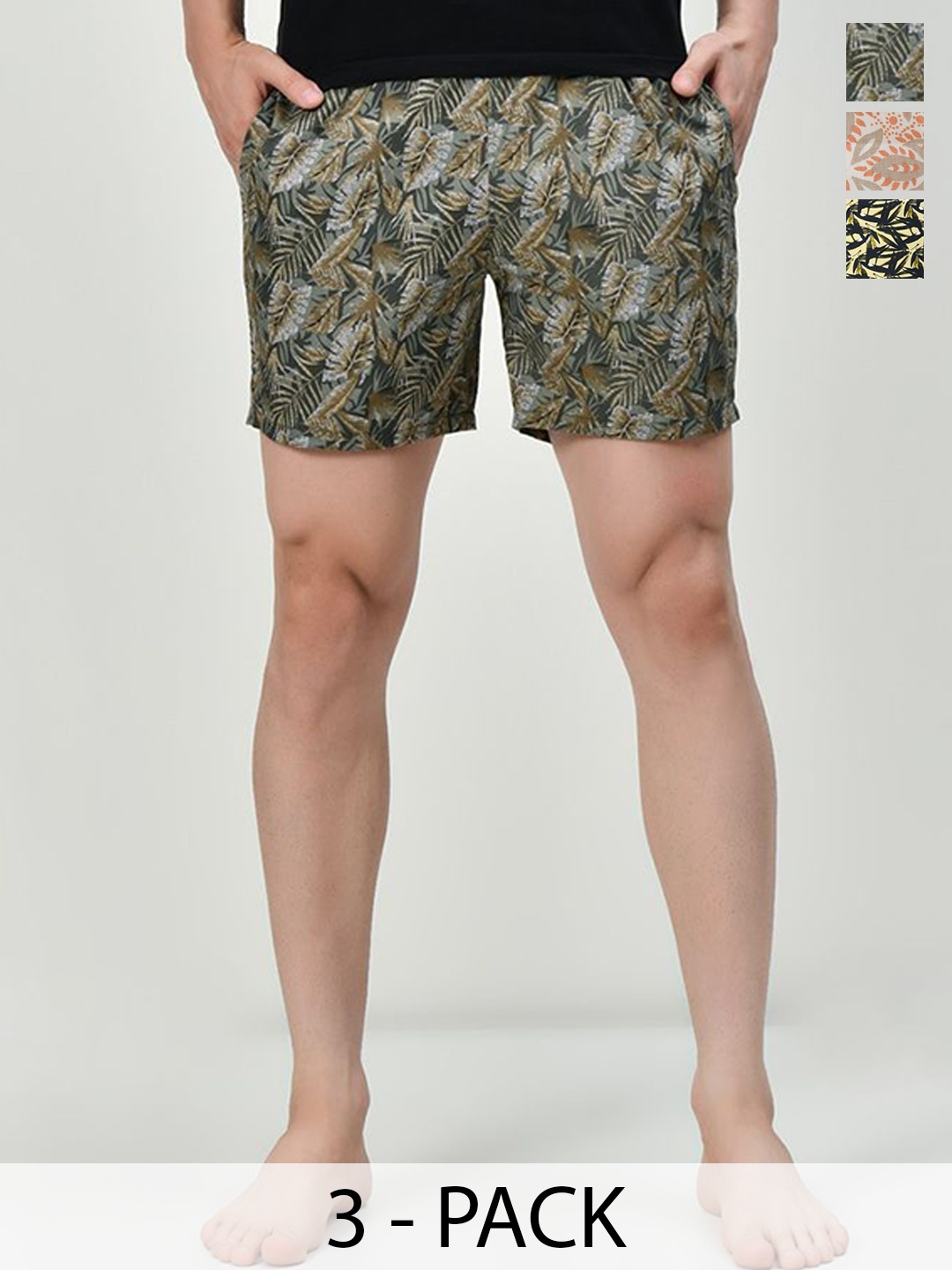 

BAESD Pack of 3 Men Camouflage Printed High-Rise Shorts, Green