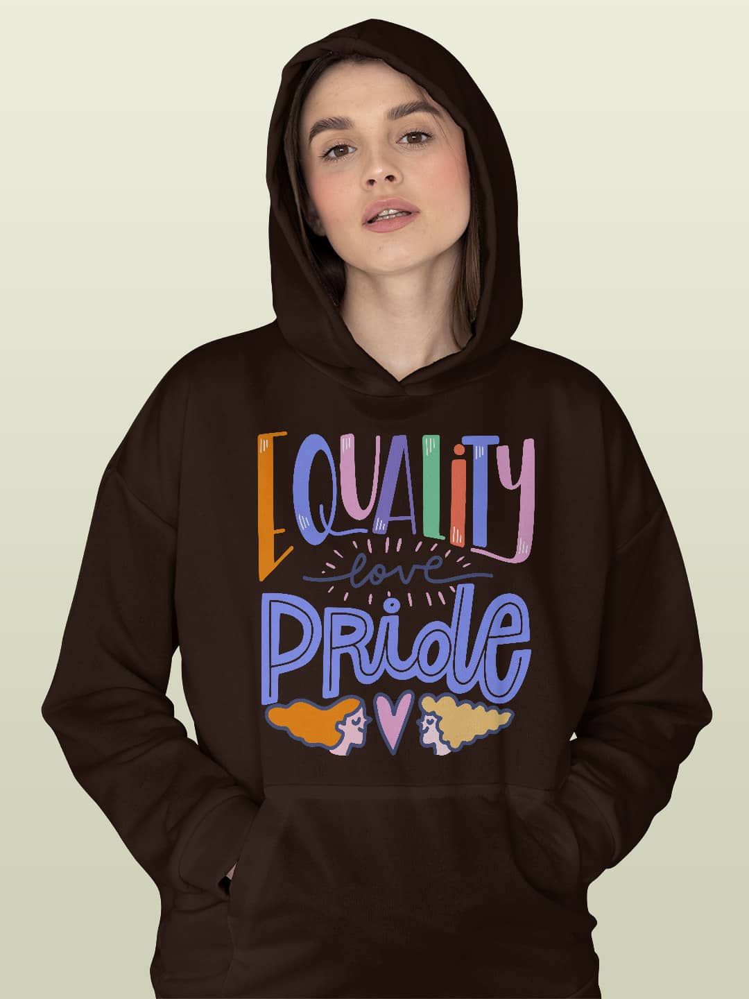 

macmerise Women Printed Hooded Sweatshirt, Brown