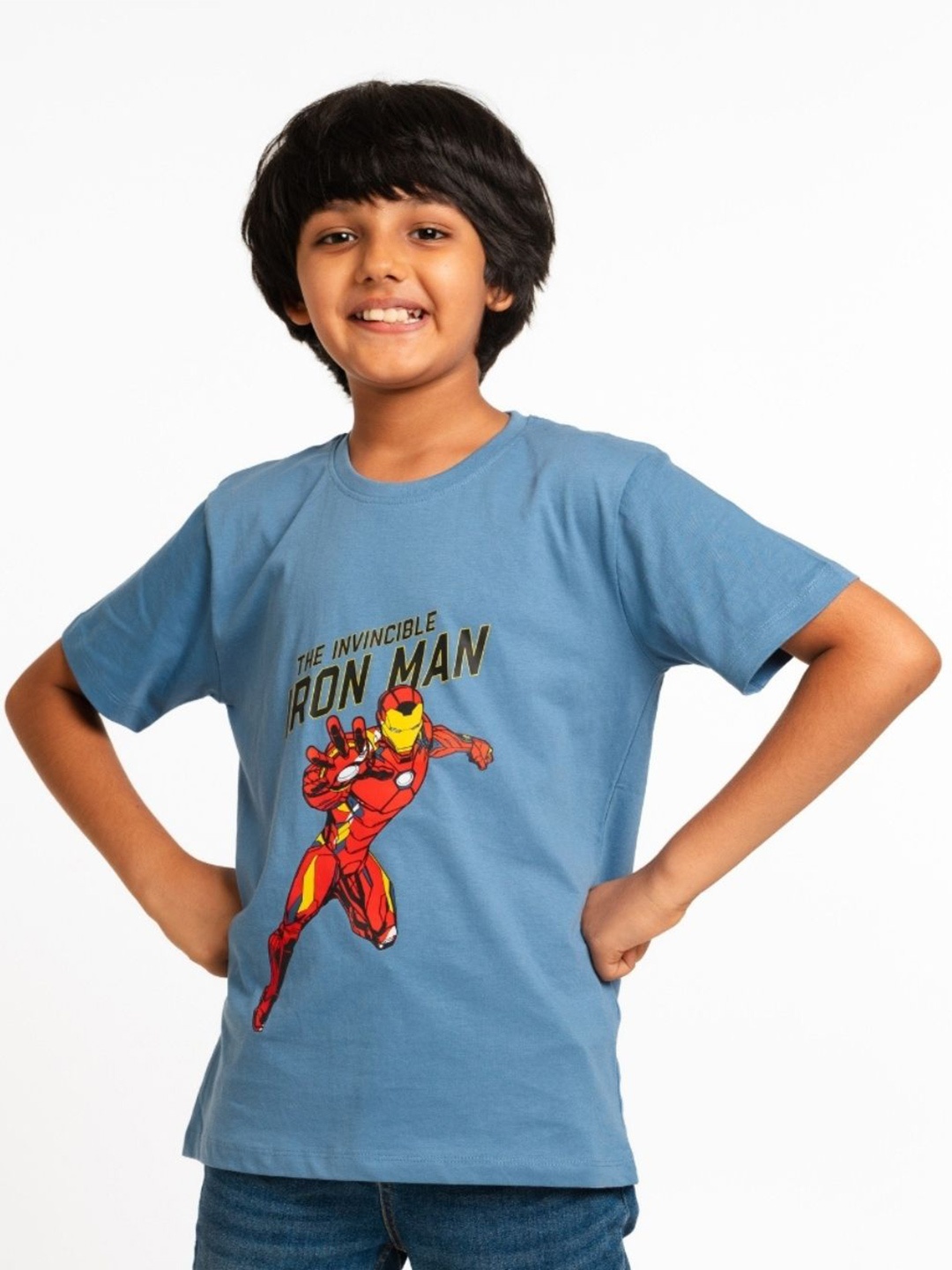 

Nap Chief Kids Unisex Iron Man Printed Round Neck Cotton T-shirt, Blue