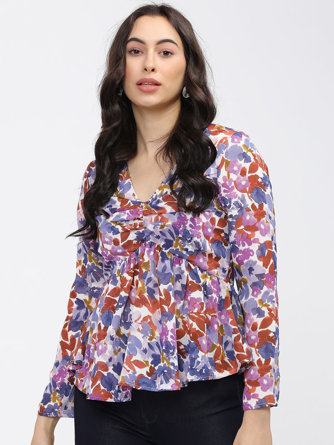 

Tokyo Talkies Floral Print Twisted Empire Top, Purple
