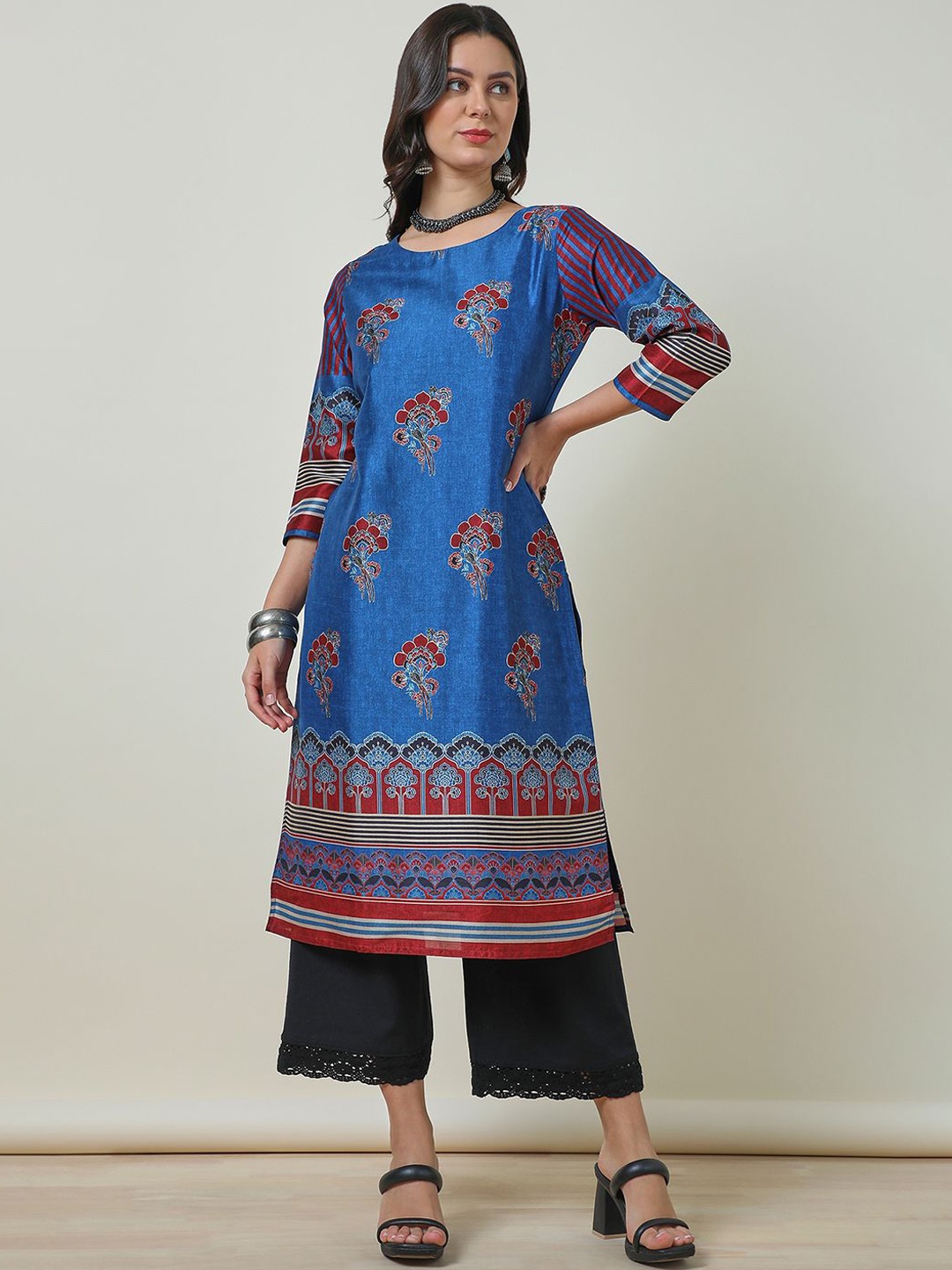 

Soch Floral Printed Straight Kurta, Blue