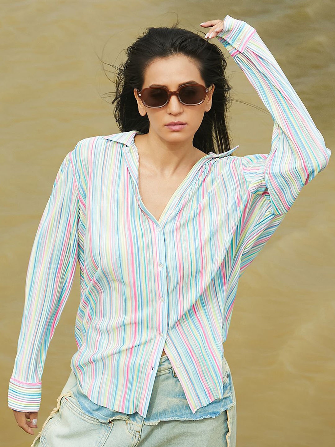 

PINACOLADA Women Relaxed Multi Stripes Opaque Striped Casual Shirt
