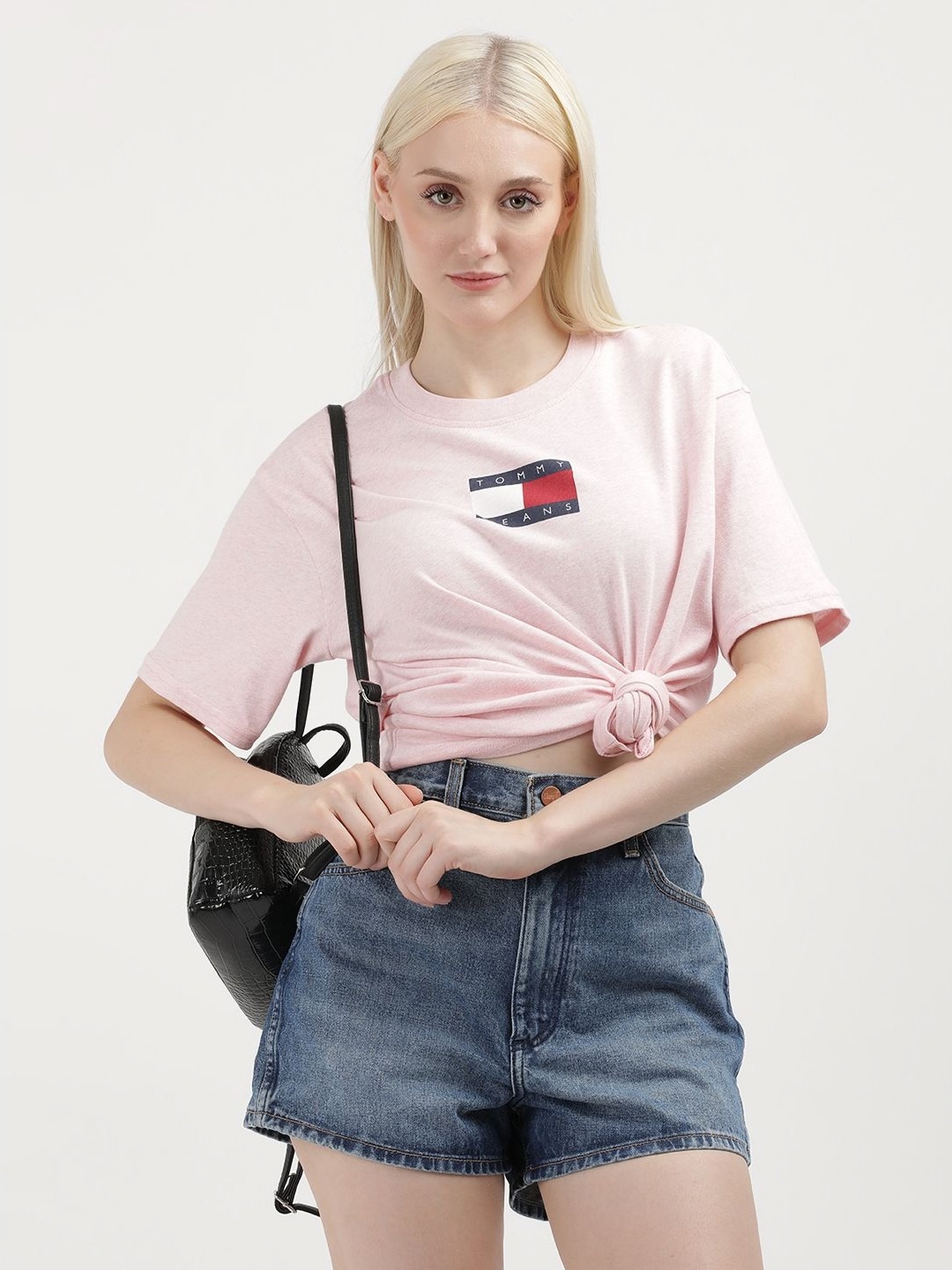 

Tommy Hilfiger Women Printed Round Neck Cotton Oversized T-shirt, Pink