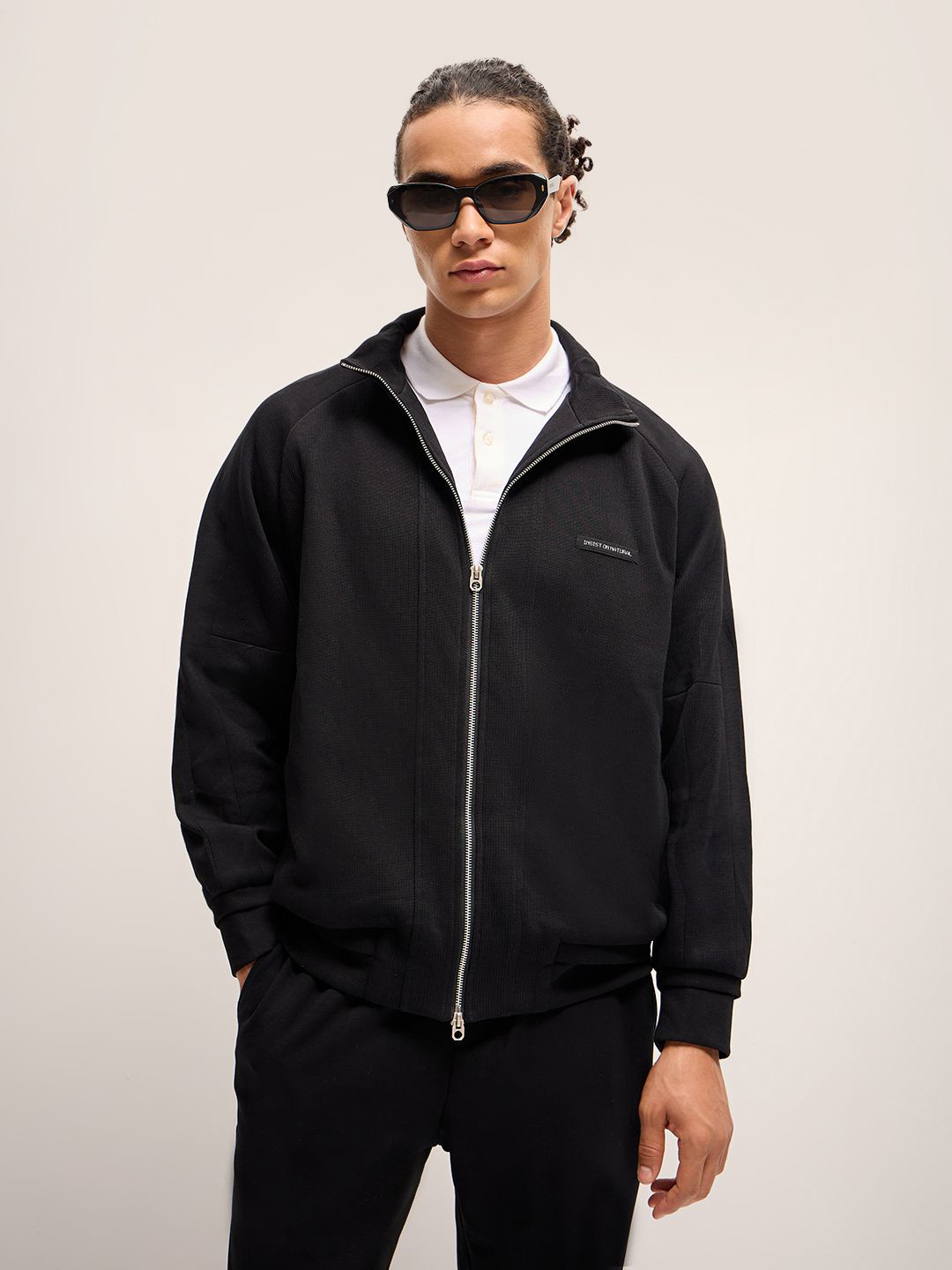 

THE BEAR HOUSE Men Solid Sporty Jacket With Front Zip Closure, Black