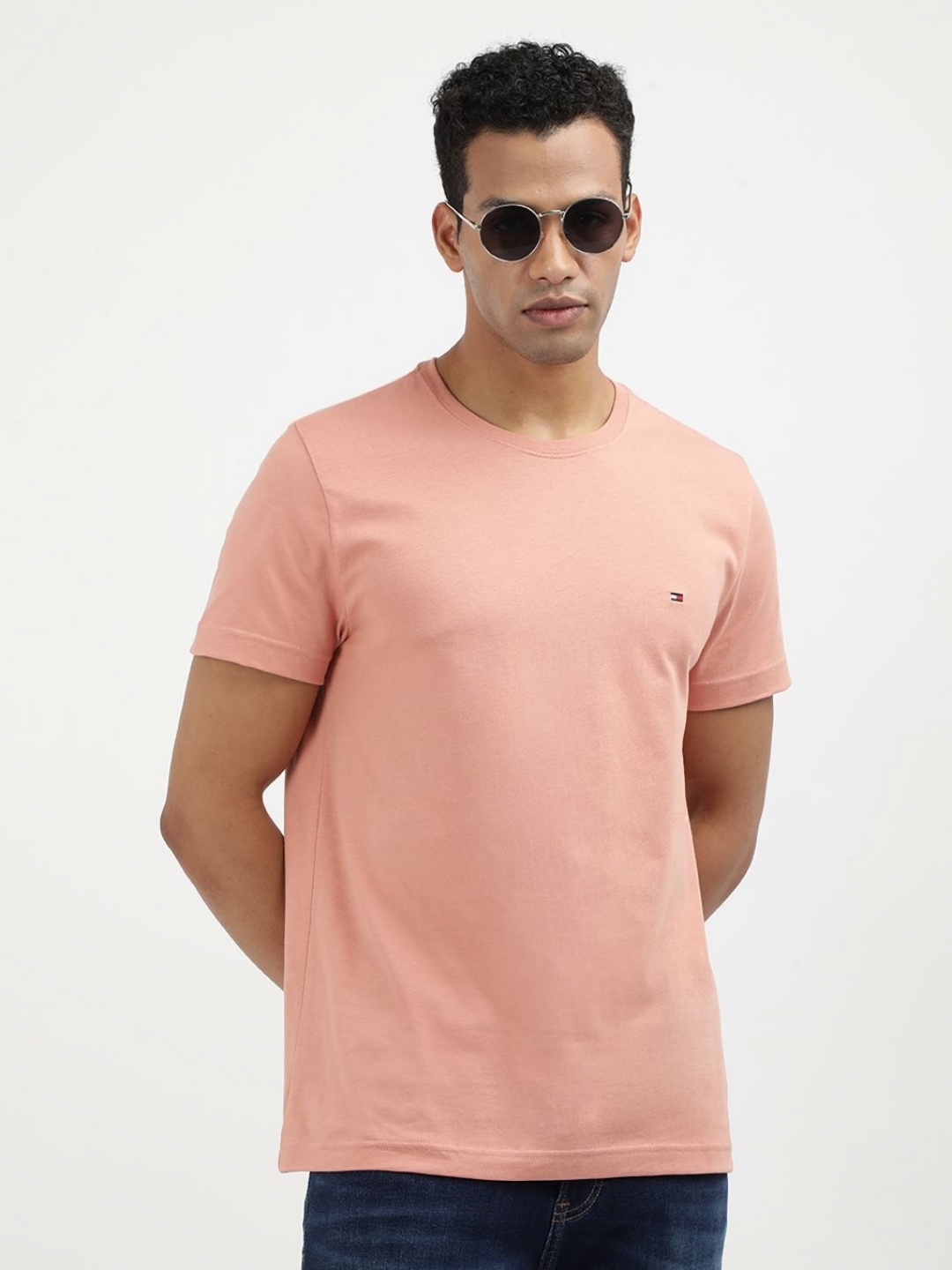 

Tommy Hilfiger Men Solid Round Neck Cotton Slim Fit T-shirt, Pink