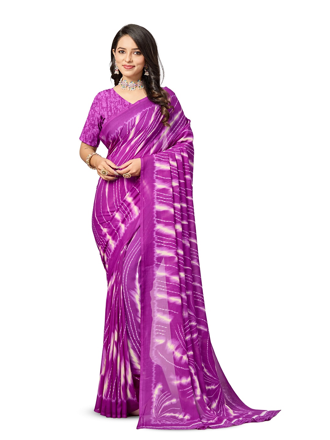 

VIRICA Women Soft Striped Saree With Blouse Piece, Purple