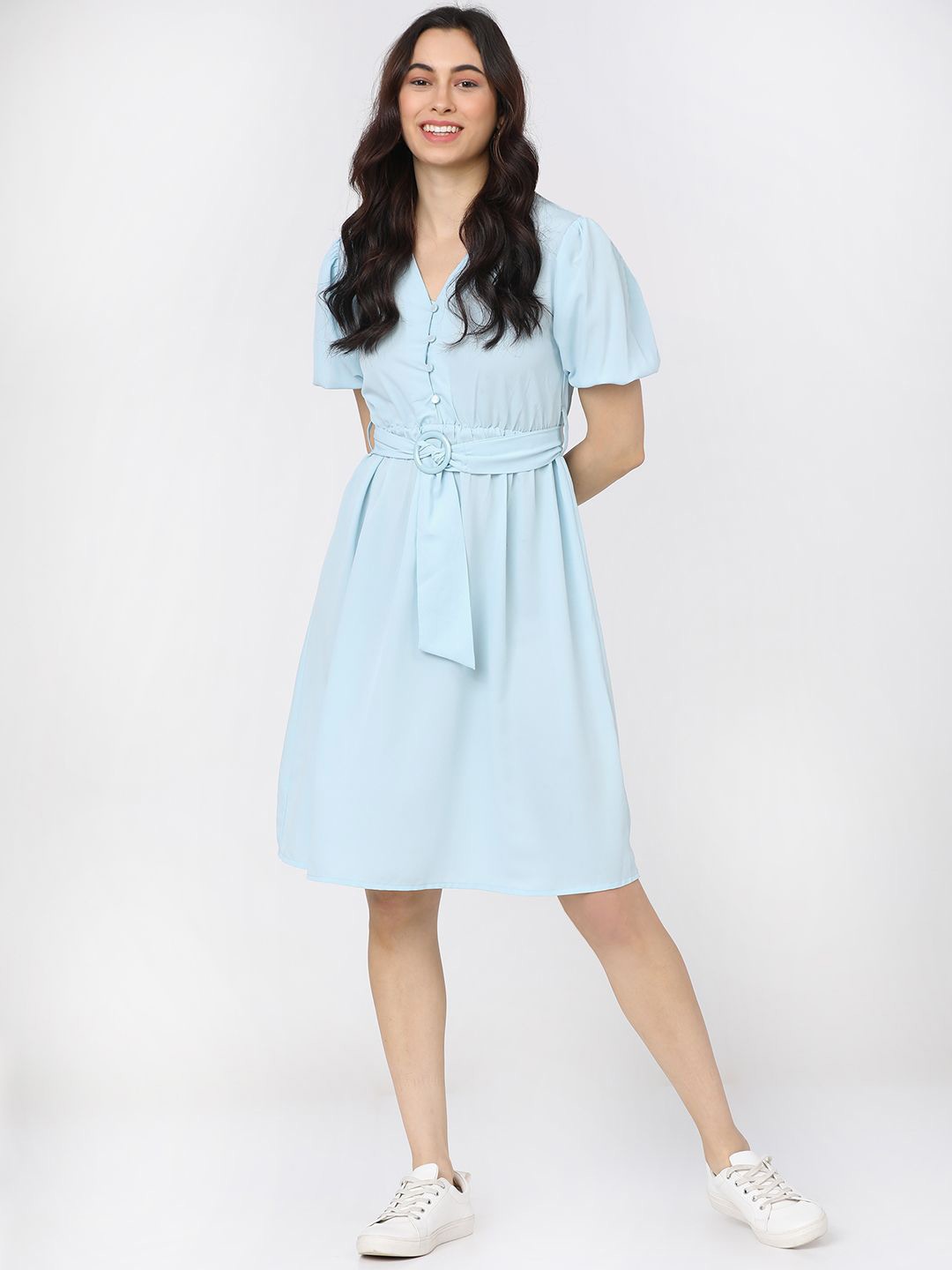 

Tokyo Talkies Puff Sleeve Fit & Flare Dress, Blue